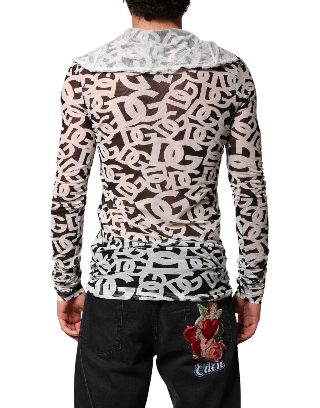 Haut à col roulé à manches longues blanc à logo DG Dolce & Gabbana