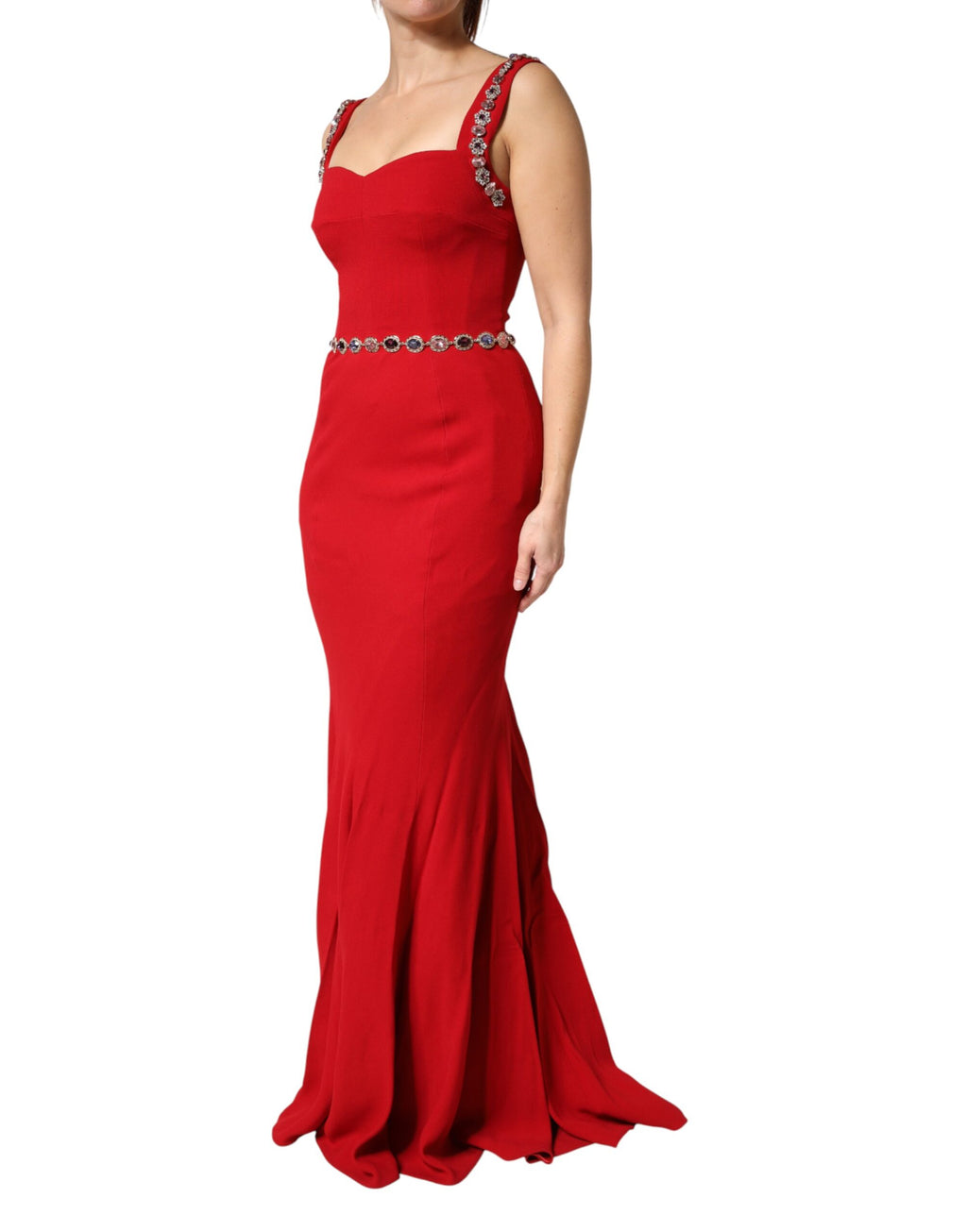 Robe longue sirène Dolce & Gabbana en fourreau orné de cristaux rouges
