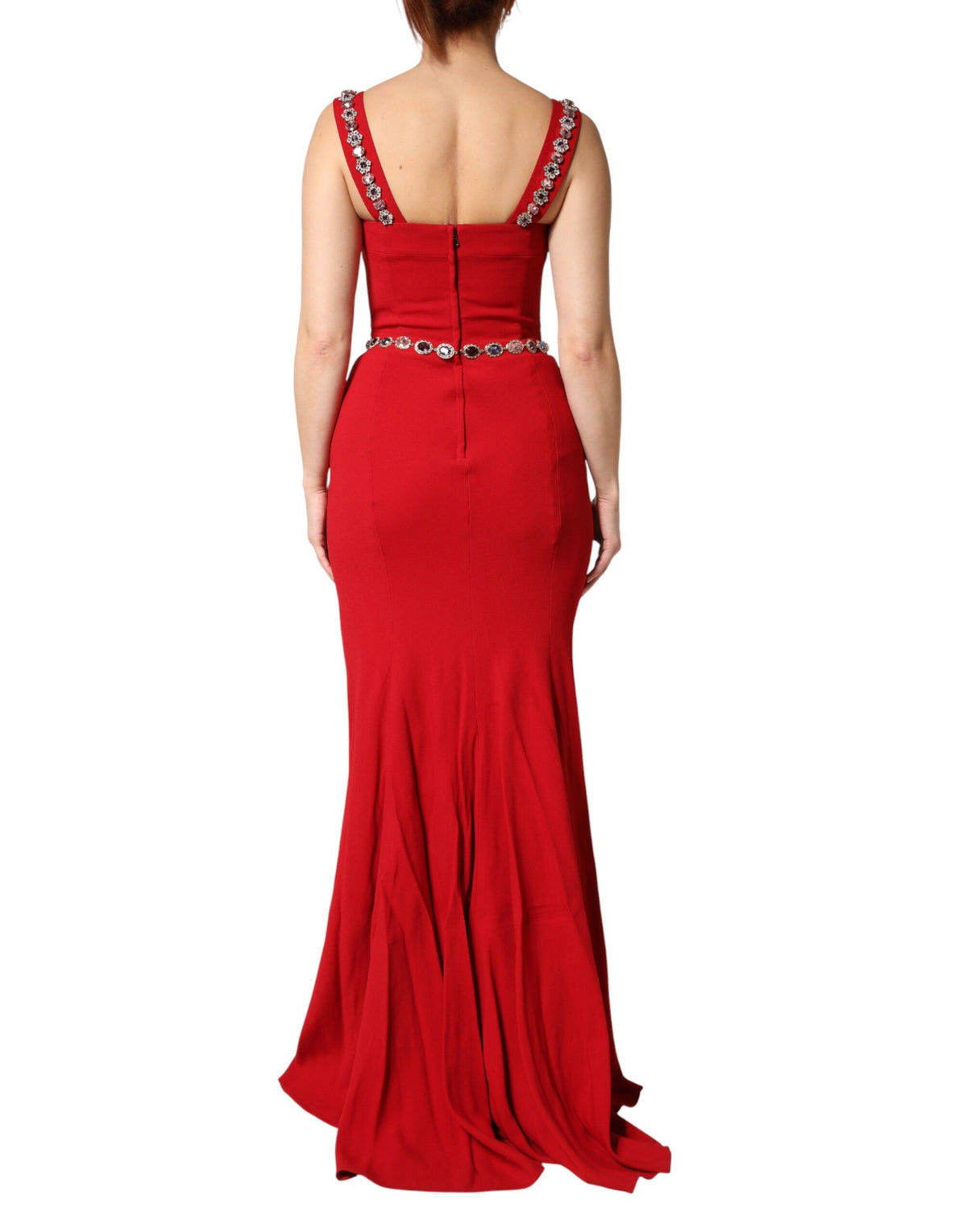 Dolce & Gabbana Rotes Kristalle Etui Meerjungfrau Langes Abendkleid