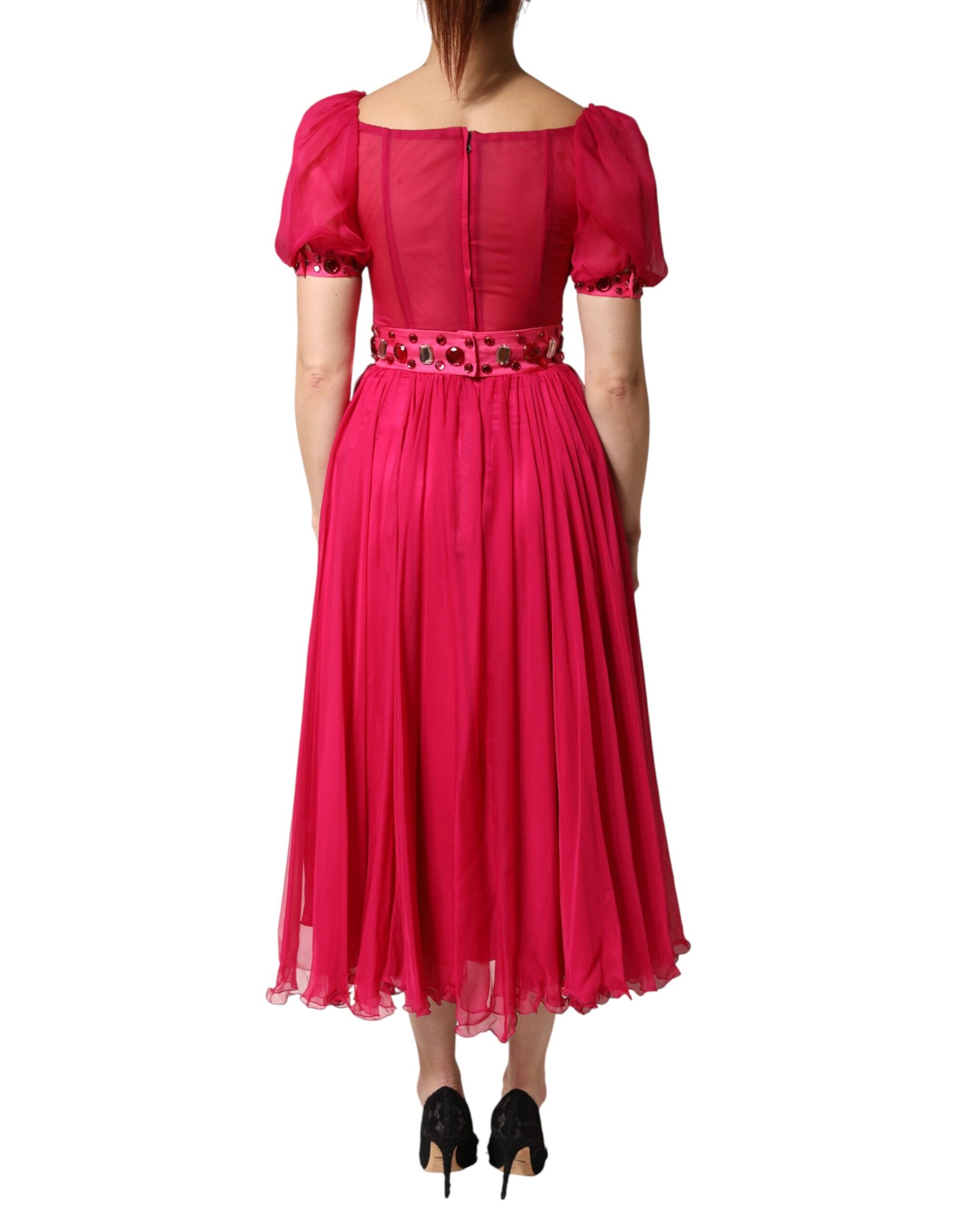Robe midi évasée Dolce & Gabbana en soie rose ornée