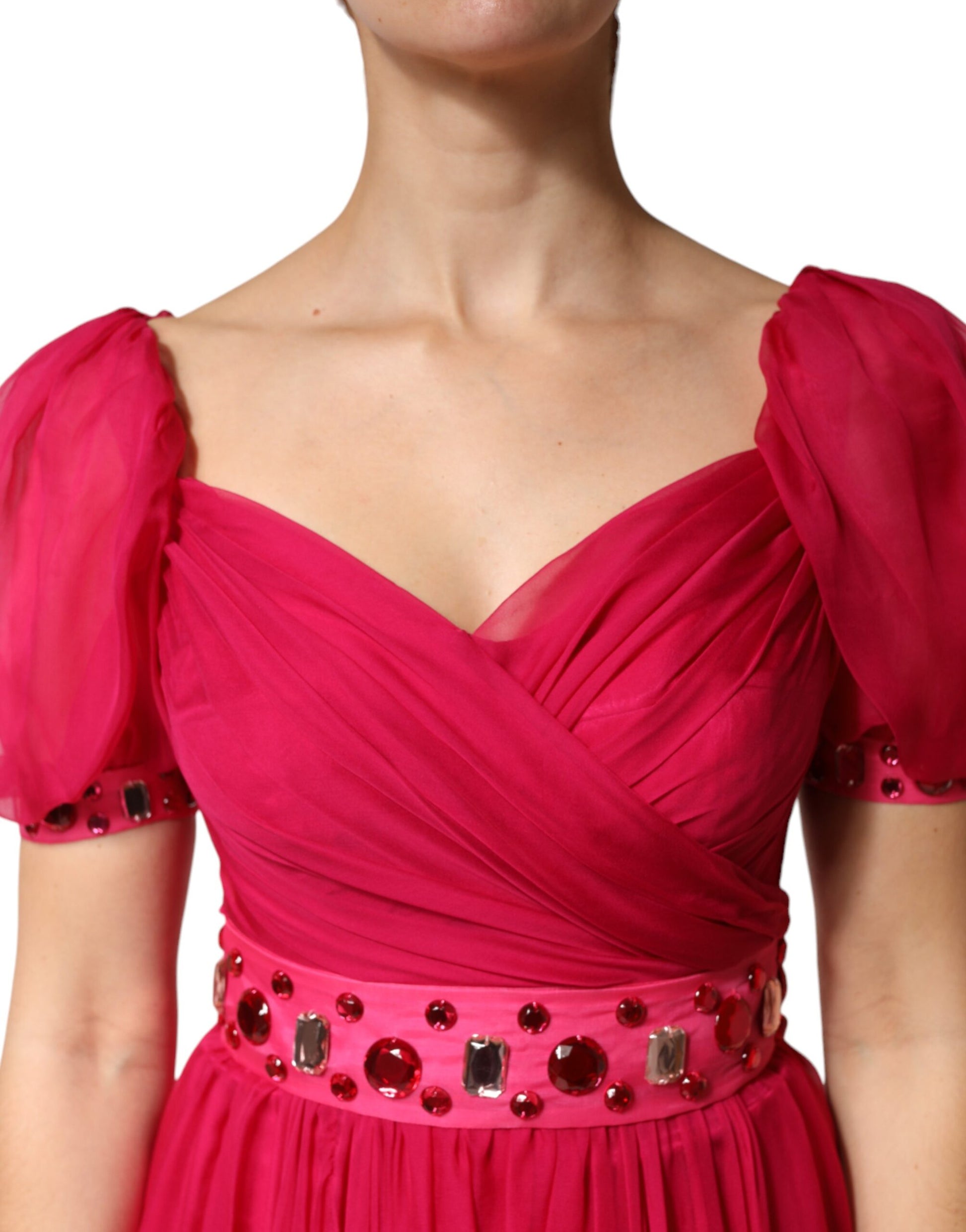Robe midi évasée Dolce & Gabbana en soie rose ornée