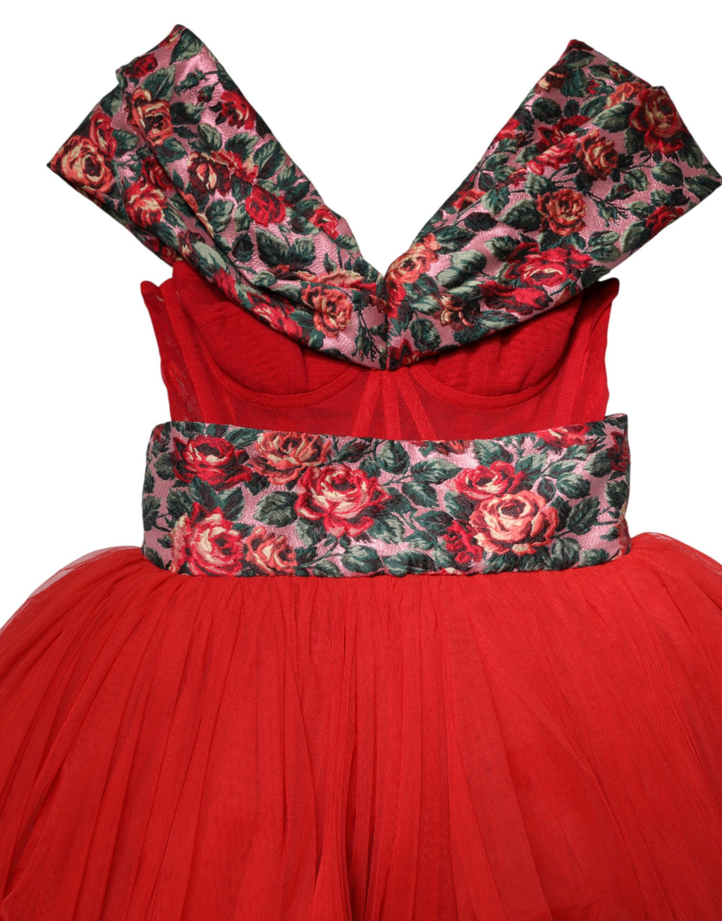 Dolce & Gabbana rotes florales schulterfreies A-Linien-Abendkleid