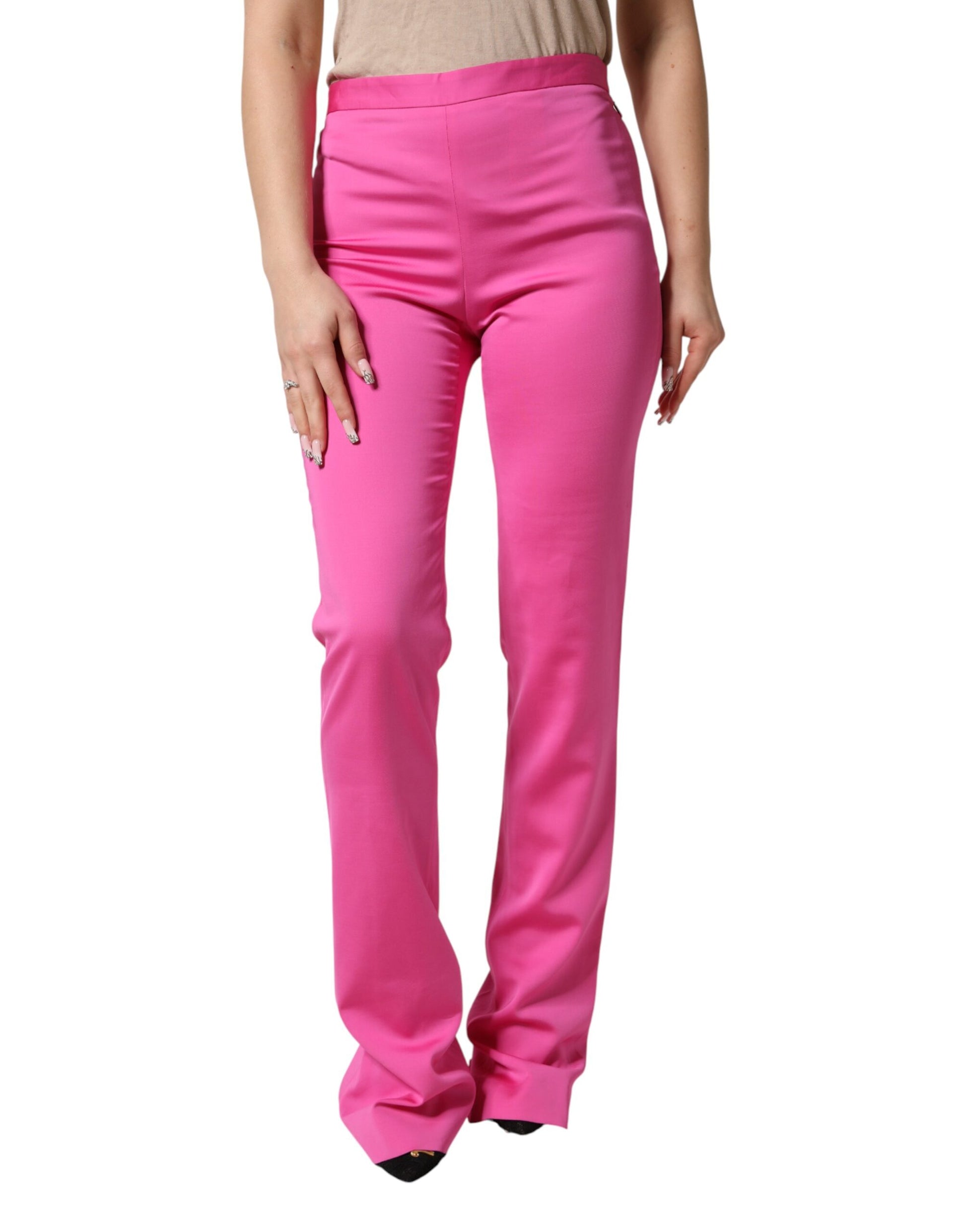 Pantalon droit décontracté taille haute en viscose rose Versace