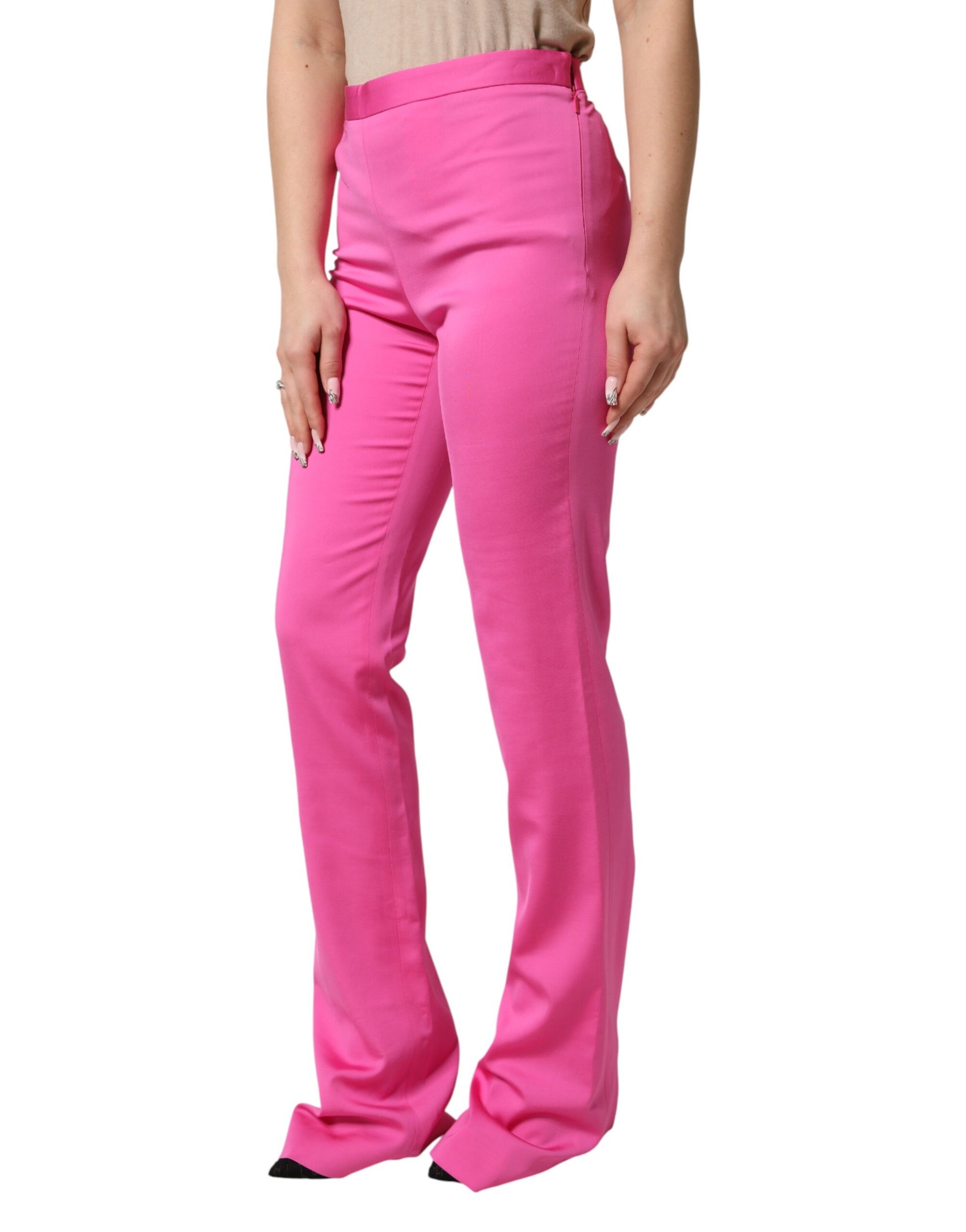 Pantalon droit décontracté taille haute en viscose rose Versace