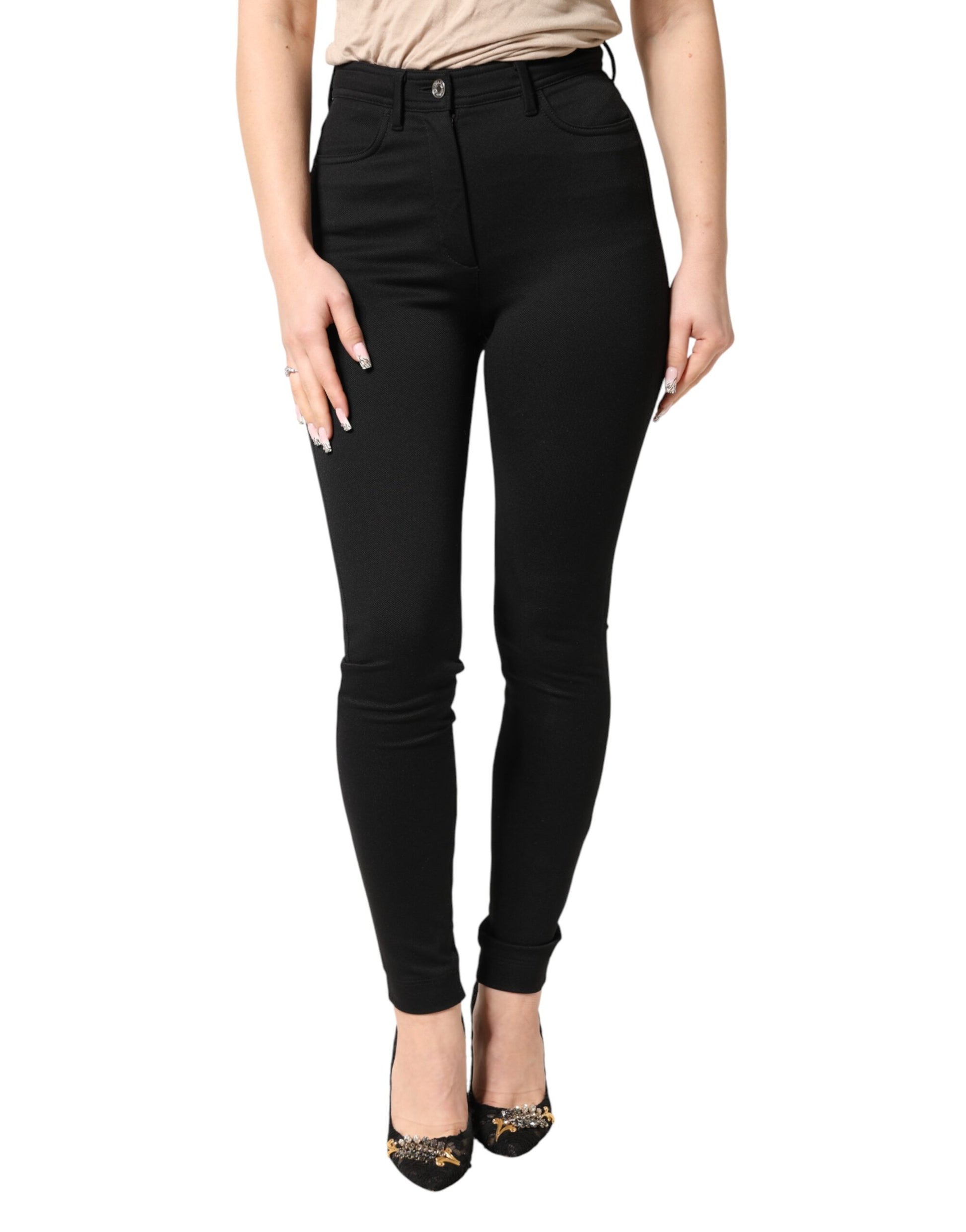 Pantalon moulant taille haute Dolce & Gabbana en nylon stretch noir