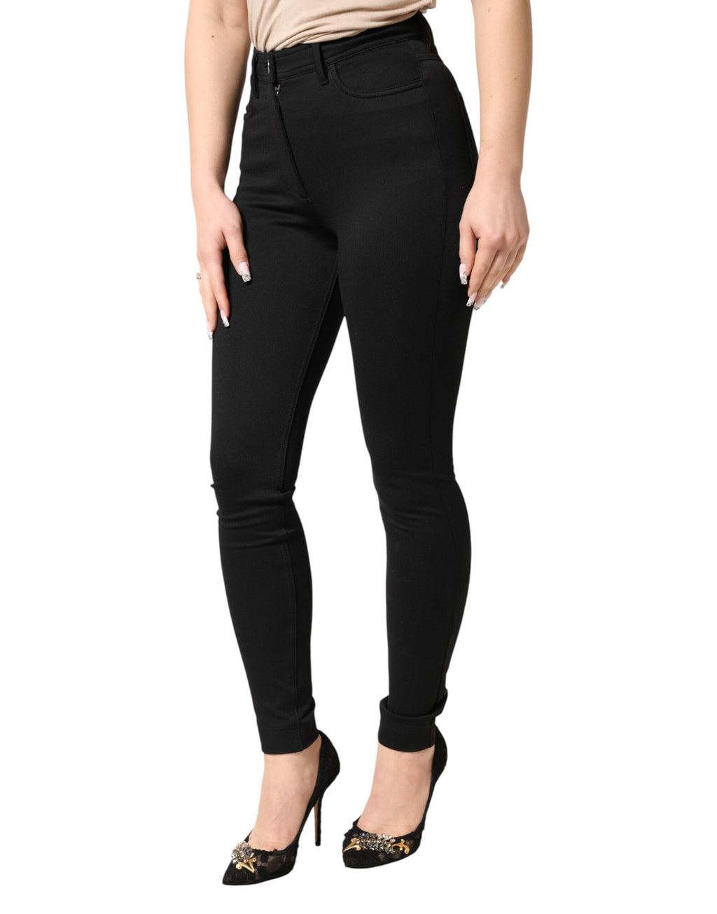 Pantalon moulant taille haute Dolce & Gabbana en nylon stretch noir