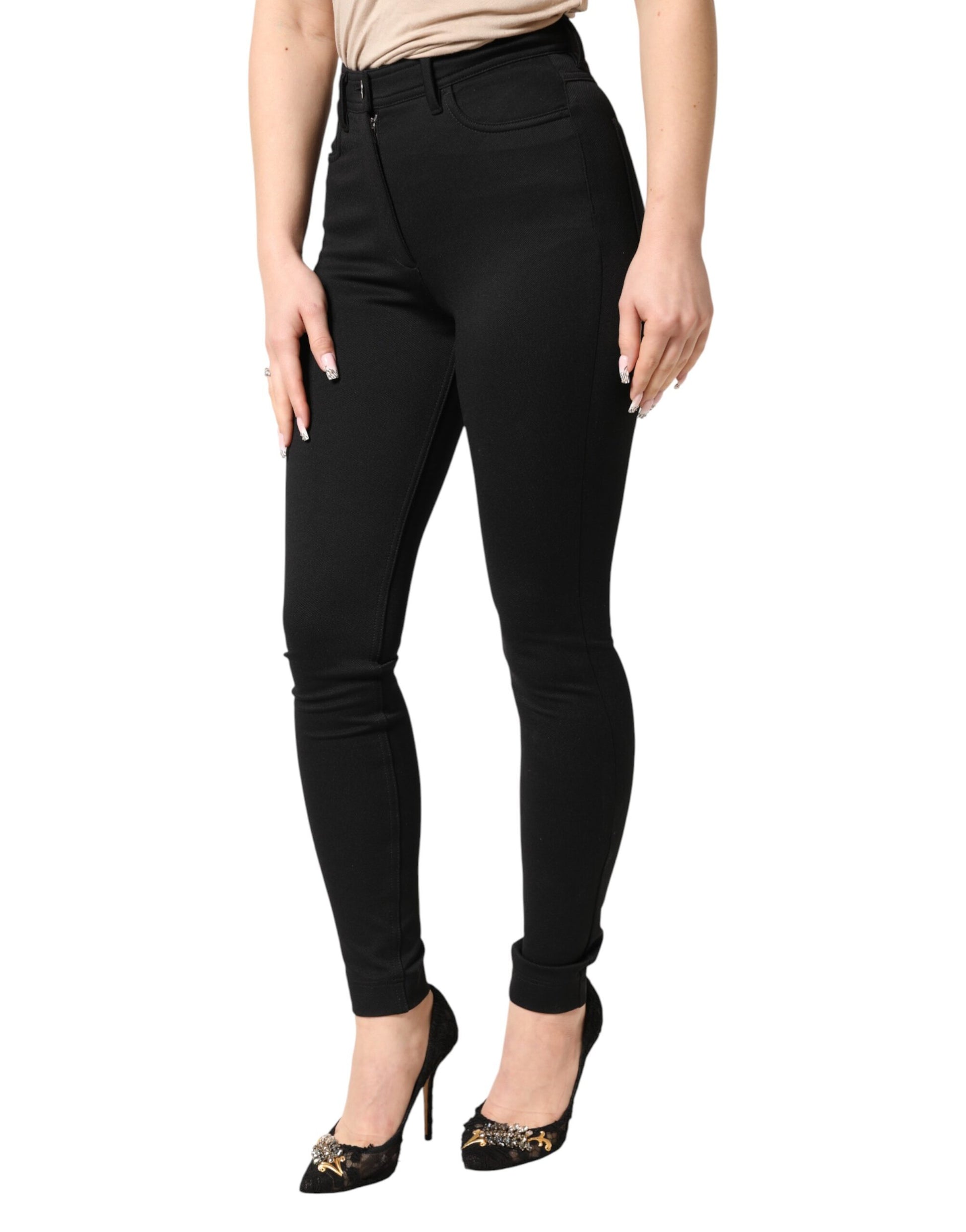 Pantalon moulant taille haute Dolce & Gabbana en nylon stretch noir