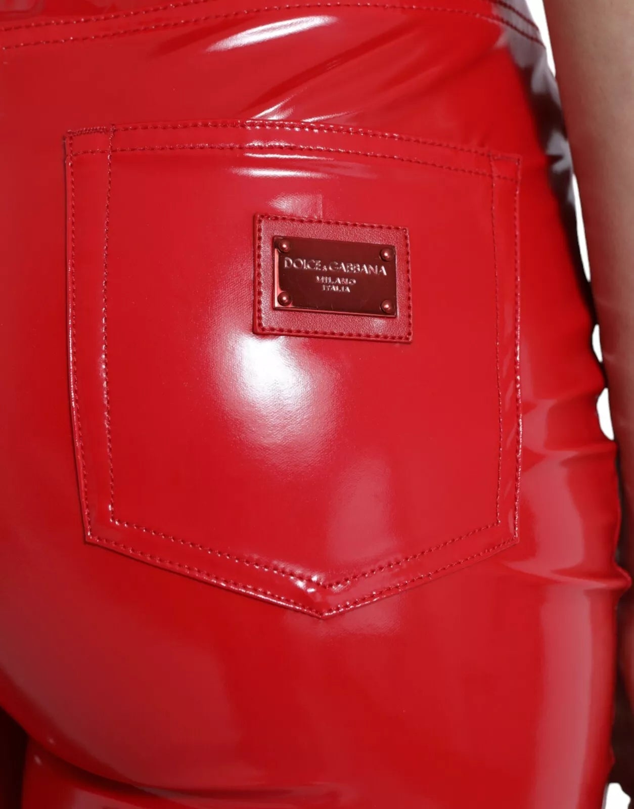 Pantalon skinny taille haute rouge brillant Dolce & Gabbana