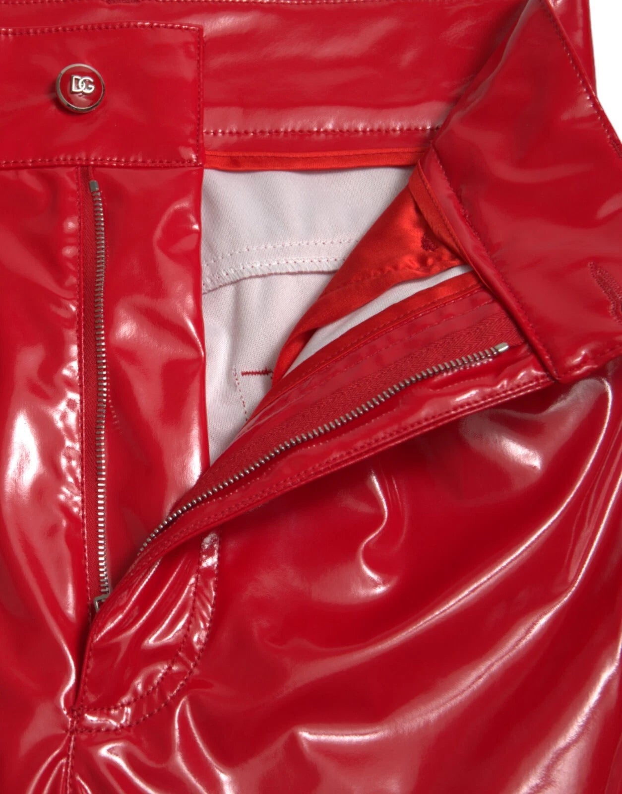 Pantalon skinny taille haute rouge brillant Dolce & Gabbana