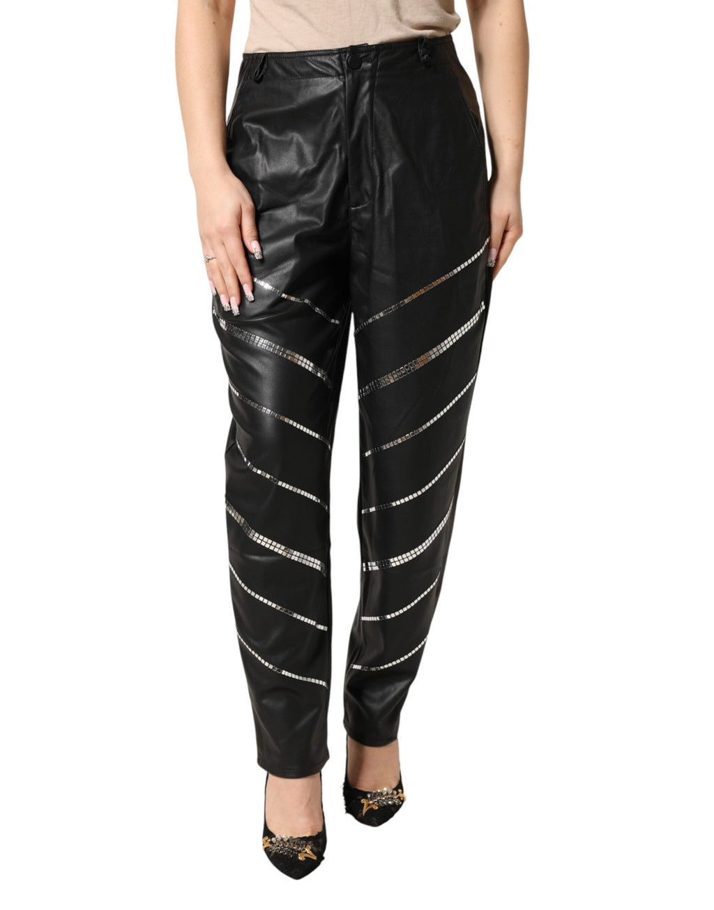 Pantalon fuselé noir orné Philosophy di Lorenzo Serafini