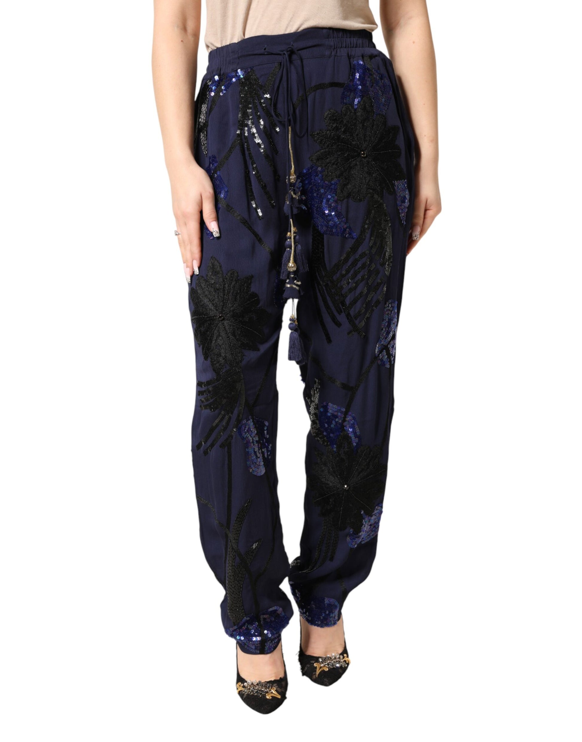 Pantalon fuselé à sequins bleu Christian Pellizzari