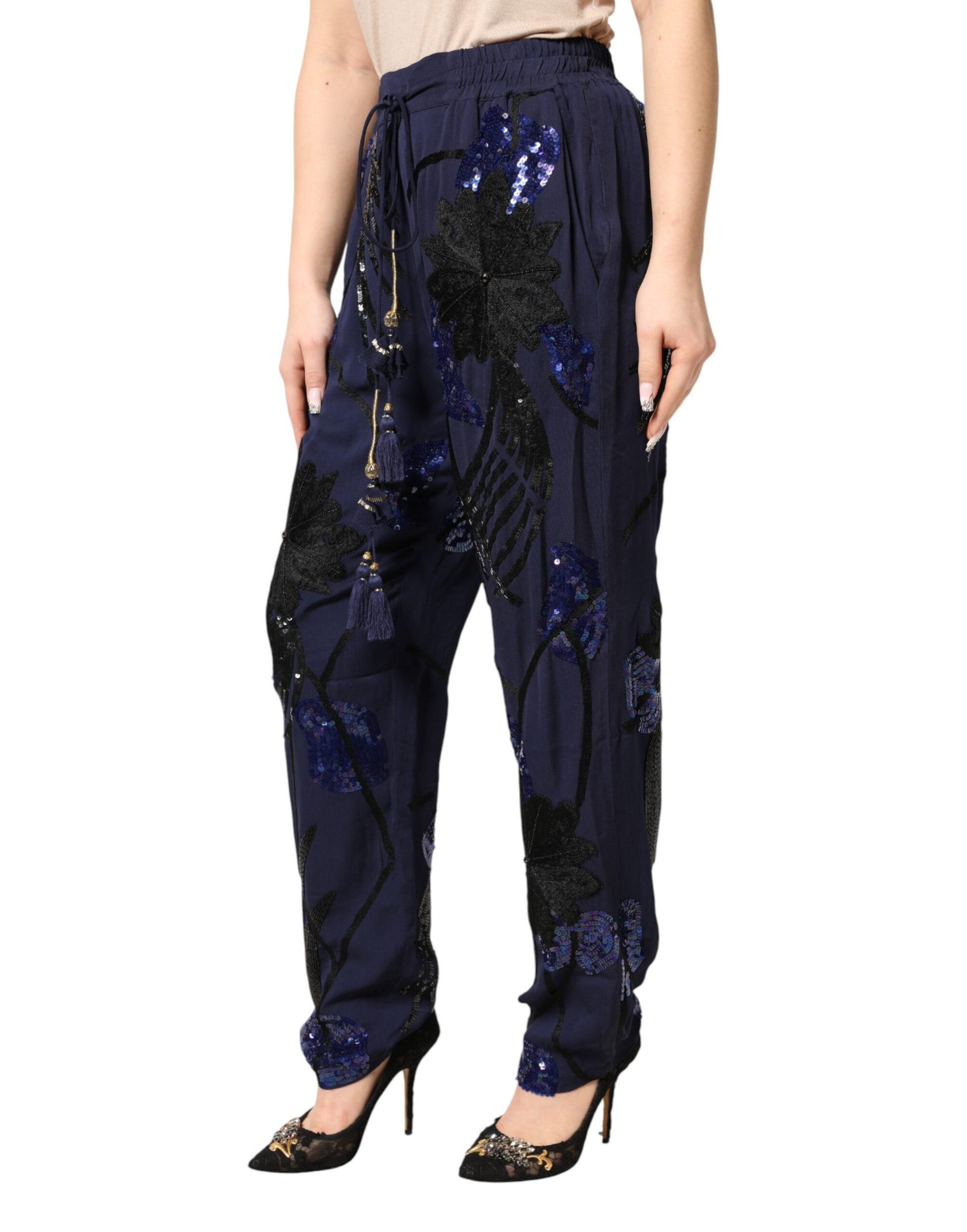 Pantalon fuselé à sequins bleu Christian Pellizzari