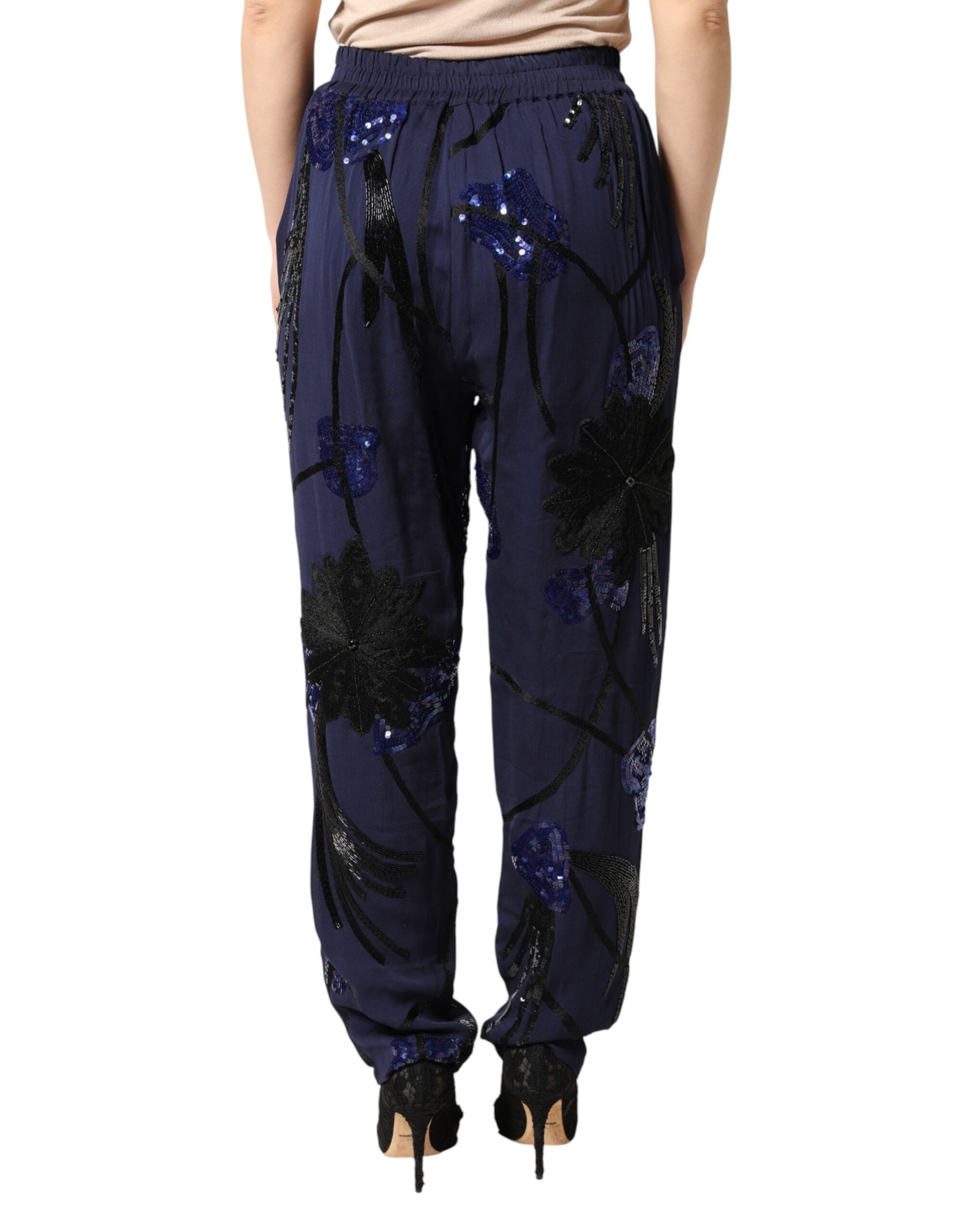 Pantalon fuselé à sequins bleu Christian Pellizzari