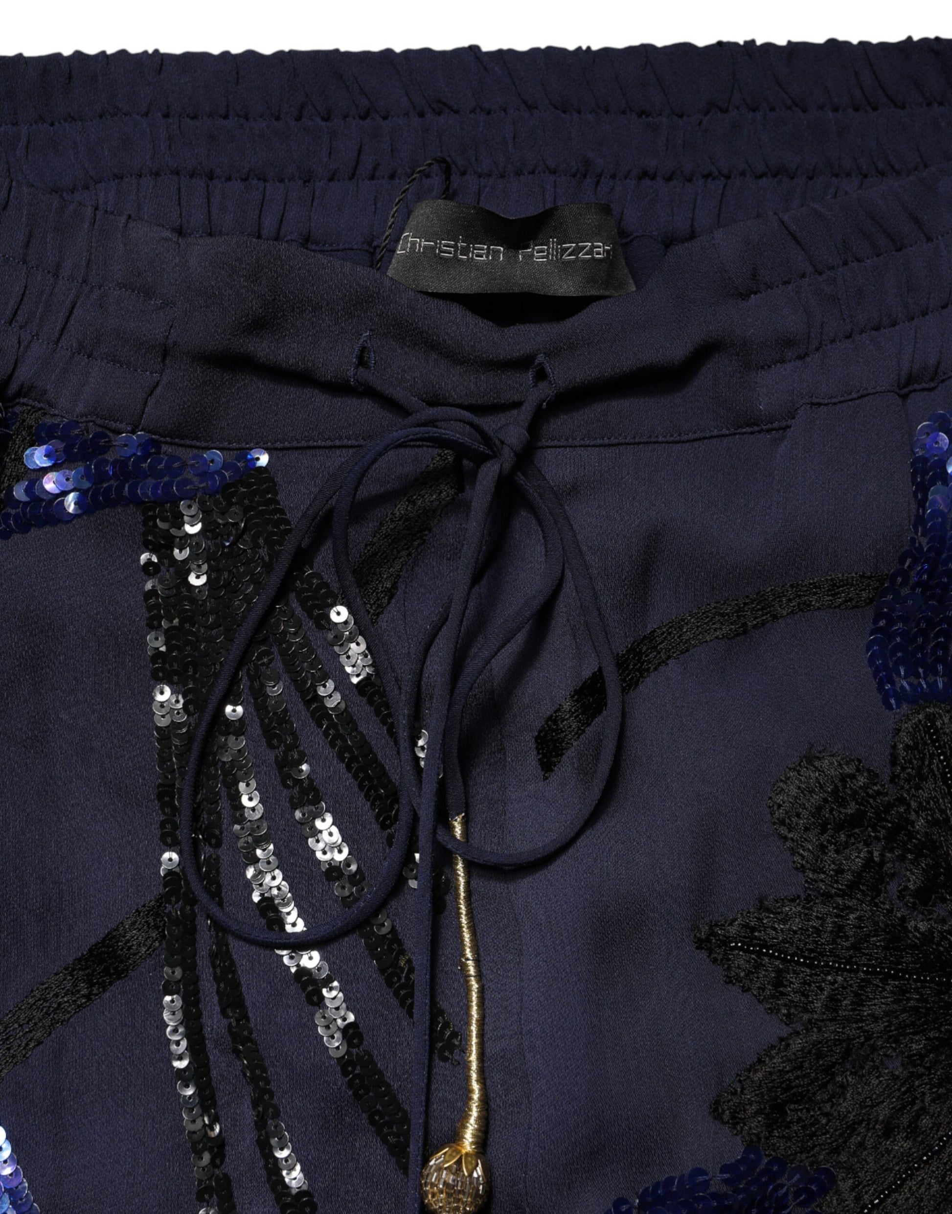 Pantalon fuselé à sequins bleu Christian Pellizzari