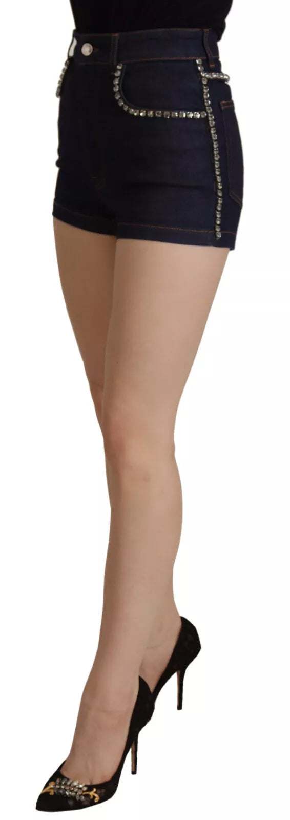Short en jean stretch orné de cristaux Dolce & Gabbana