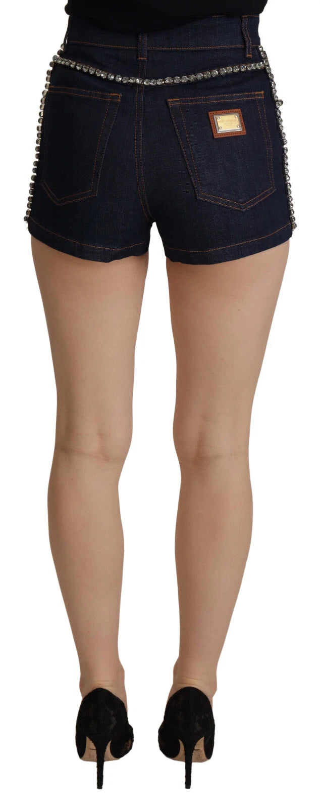 Short en jean stretch orné de cristaux Dolce & Gabbana