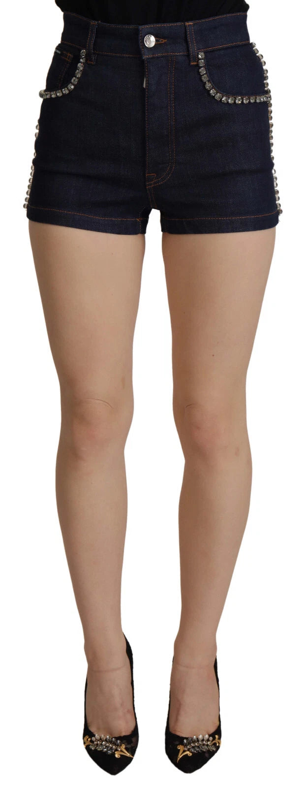 Short en jean stretch orné de cristaux Dolce & Gabbana