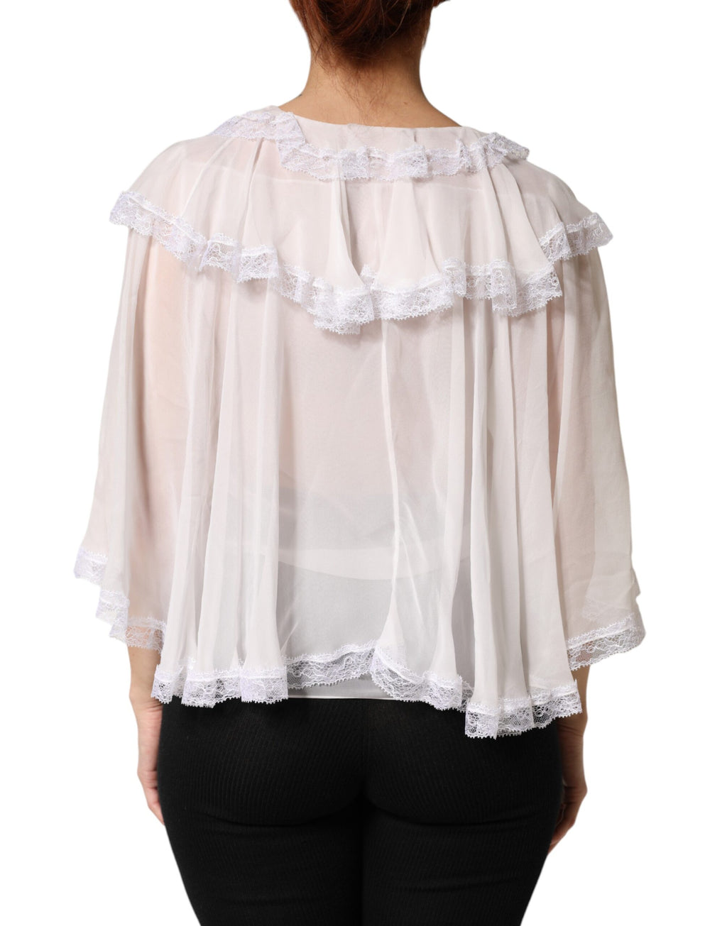 Chemisier blanc à manches longues en dentelle et volants Dolce & Gabbana