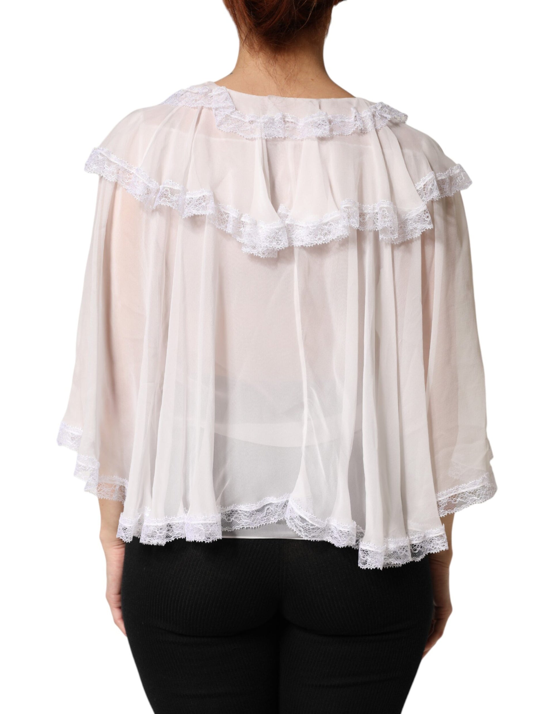Chemisier blanc à manches longues en dentelle et volants Dolce & Gabbana