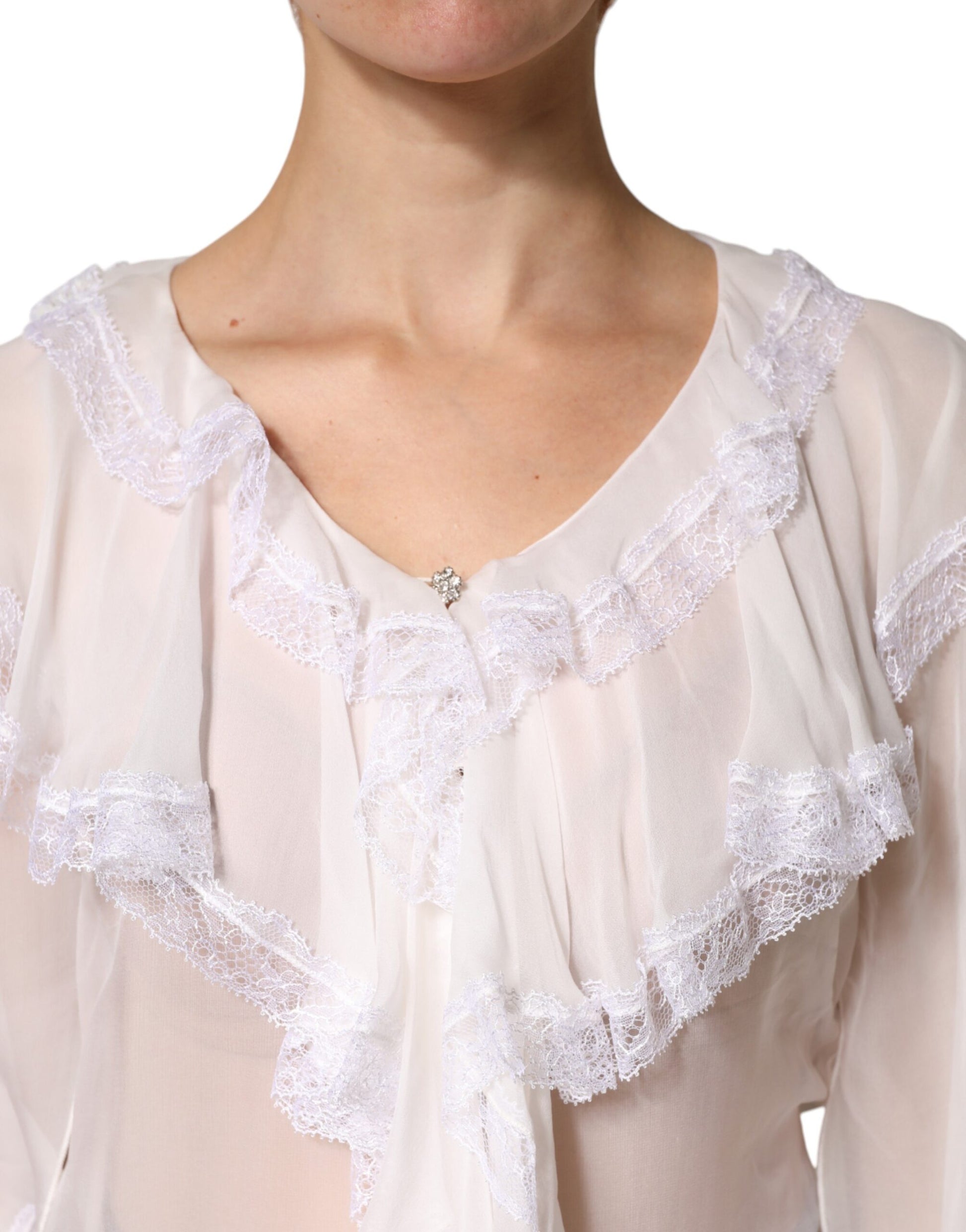 Chemisier blanc à manches longues en dentelle et volants Dolce & Gabbana