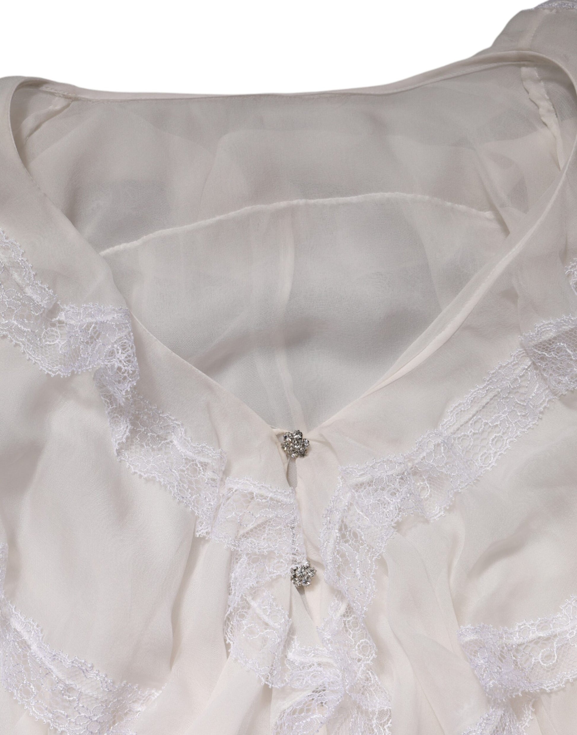 Chemisier blanc à manches longues en dentelle et volants Dolce & Gabbana