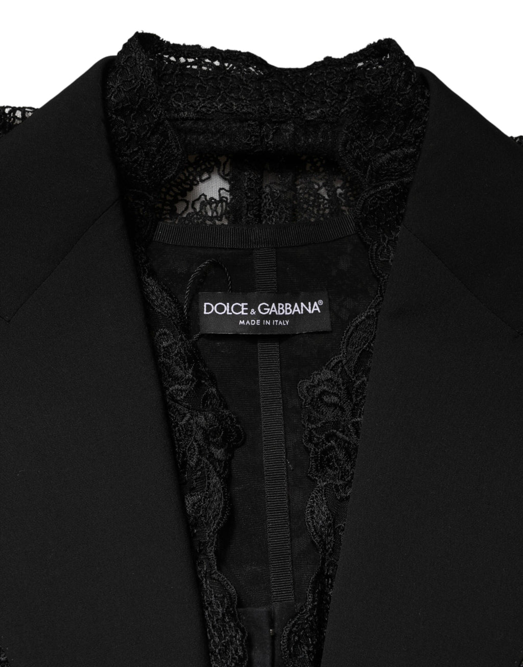 Gilet-Veste Dolce & Gabbana en Dentelle Noire avec Col V, Fente à l'Ourlet et Taille Froncée