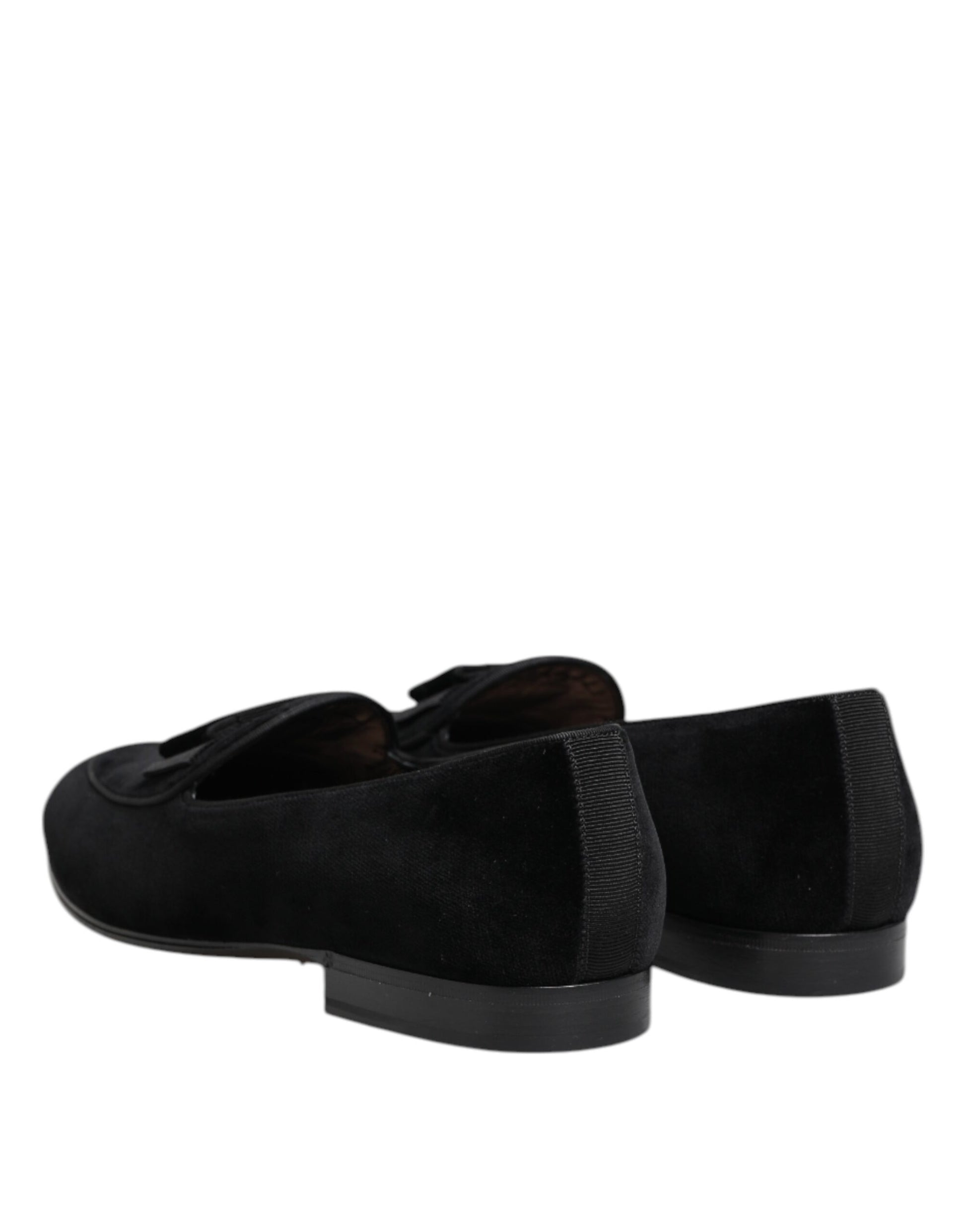 Dolce & Gabbana Black Velvet Slip On Loafers Formal Men Shoes