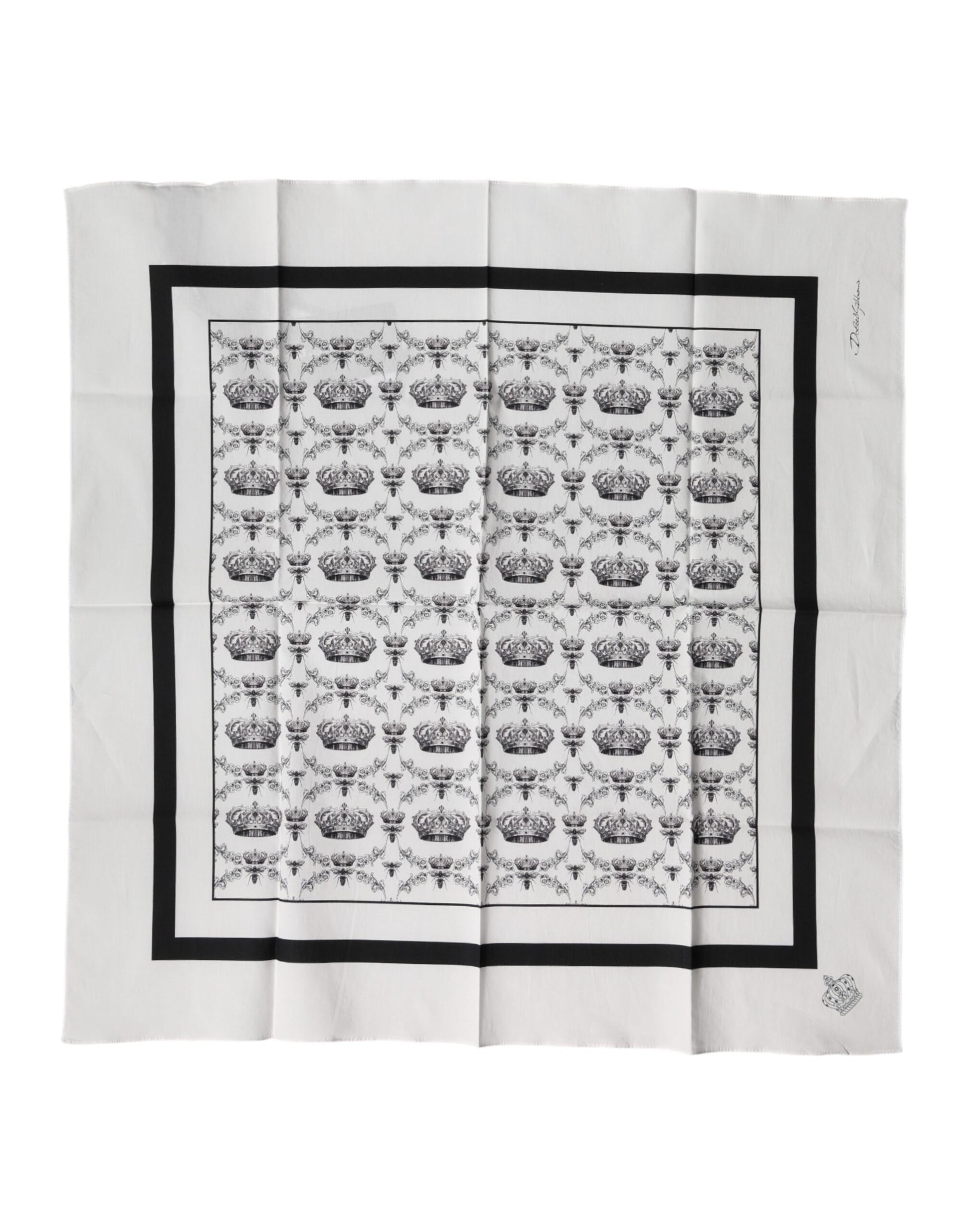 Foulard carré Dolce & Gabbana en coton blanc avec motif couronne pour homme