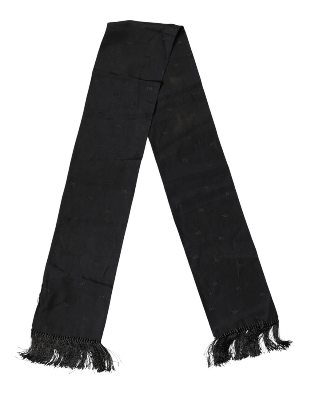 Foulard en soie noir Dolce & Gabbana avec logo et franges