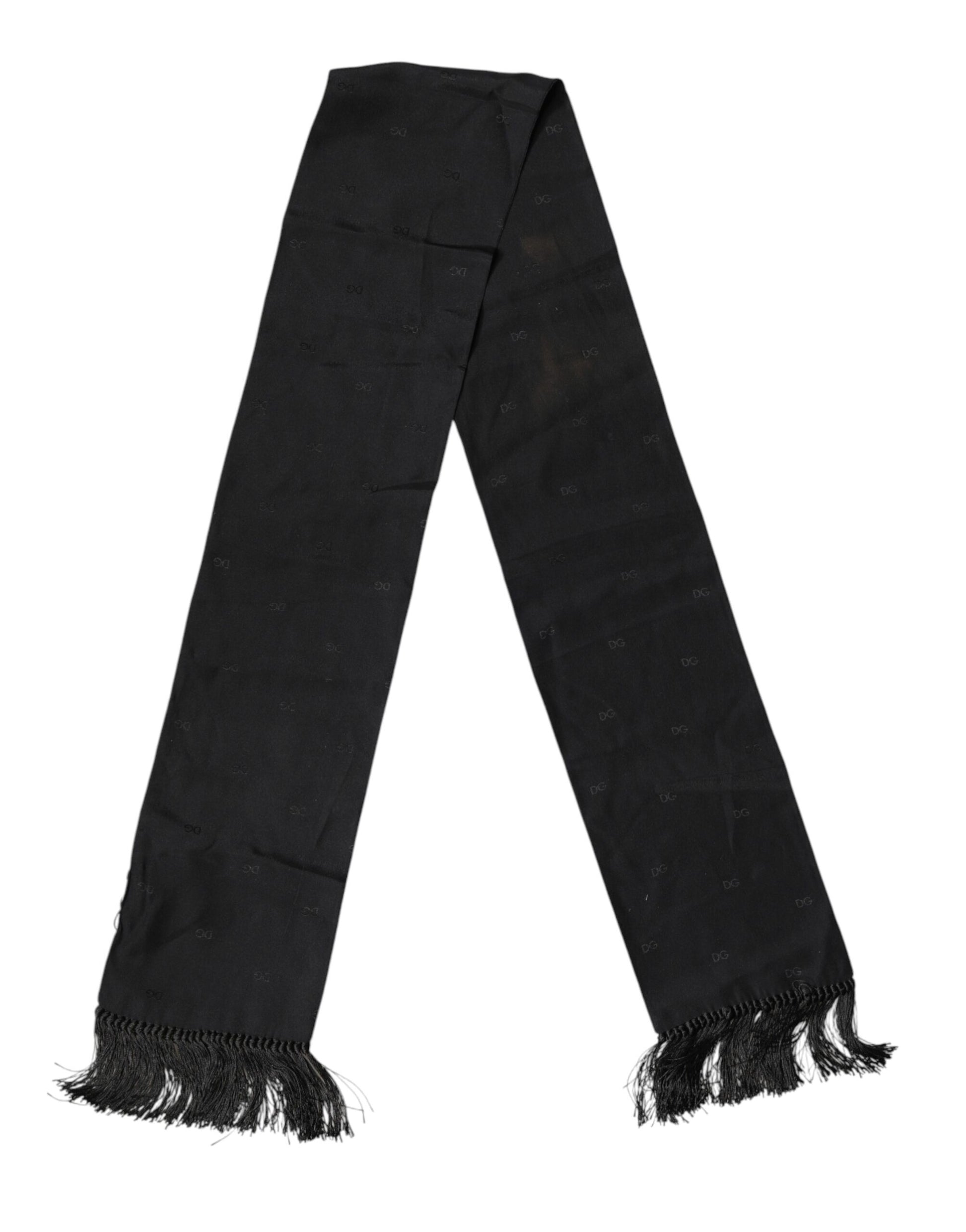 Foulard en soie noir Dolce & Gabbana avec logo et franges