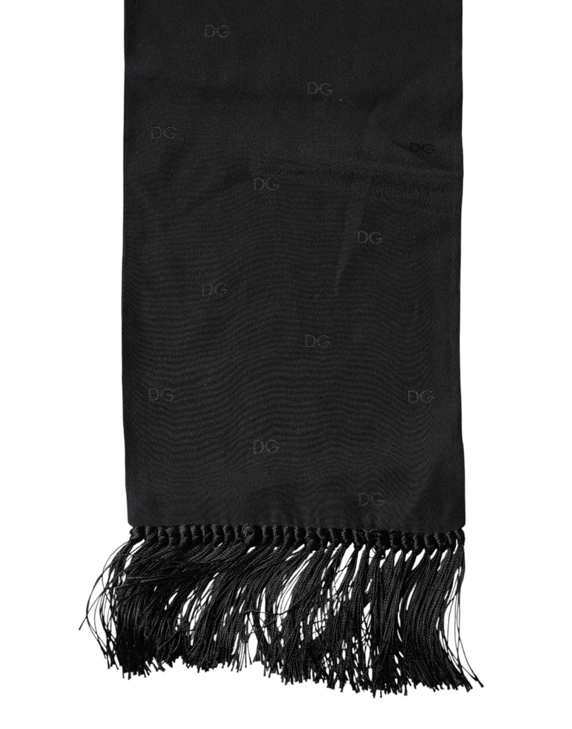 Foulard en soie noir Dolce & Gabbana avec logo et franges