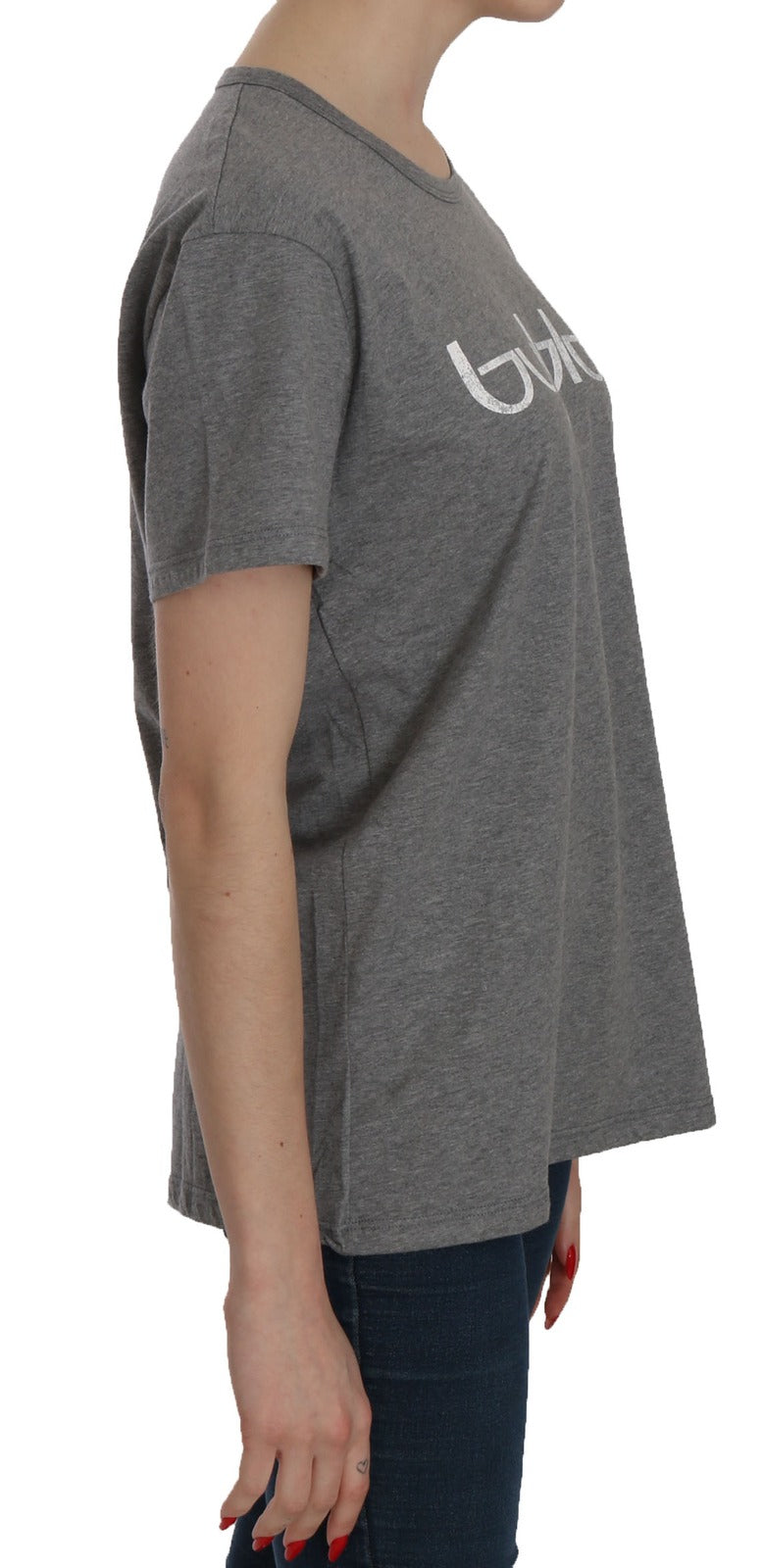 BYBLOS Coton Gris Manches Courtes Col Rond Top T-shirt Blouse