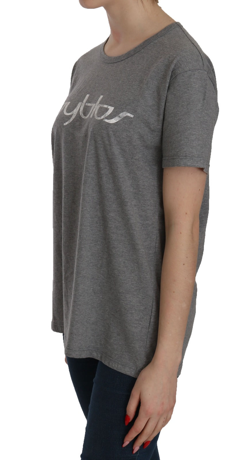 BYBLOS Coton Gris Manches Courtes Col Rond Top T-shirt Blouse