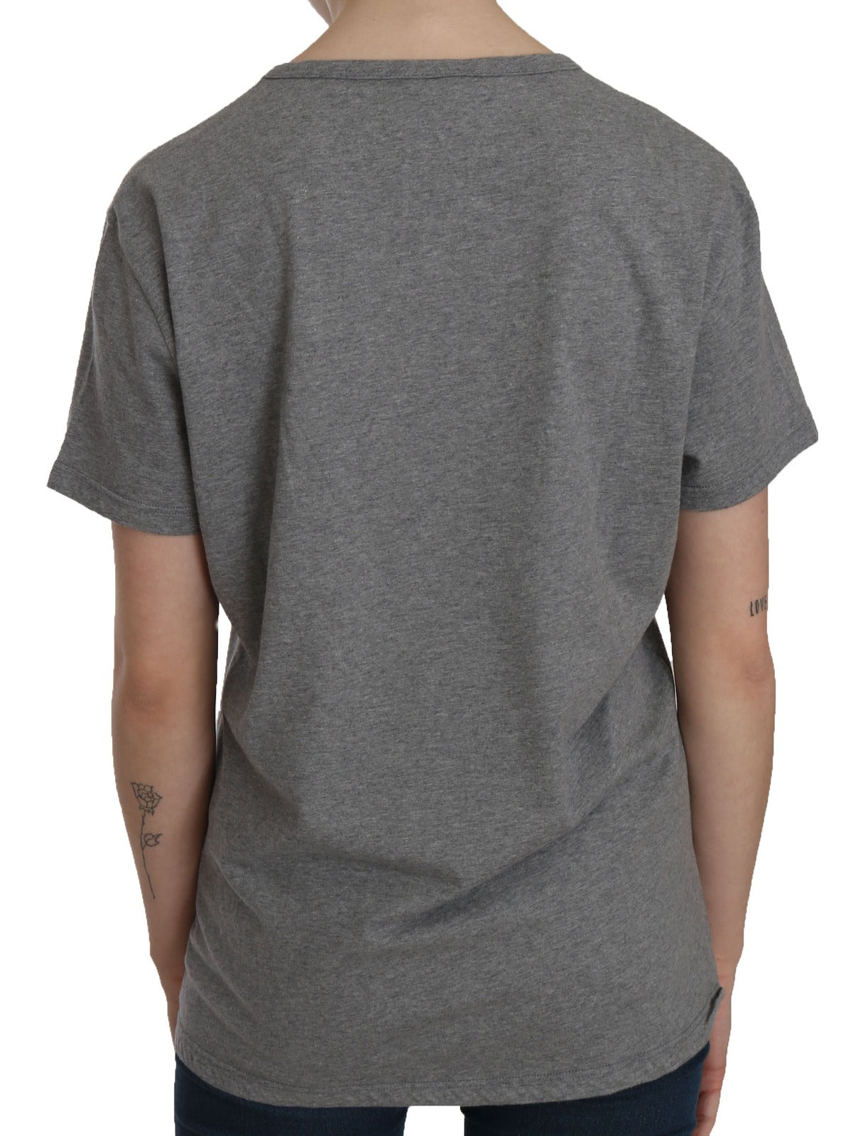 BYBLOS Coton Gris Manches Courtes Col Rond Top T-shirt Blouse