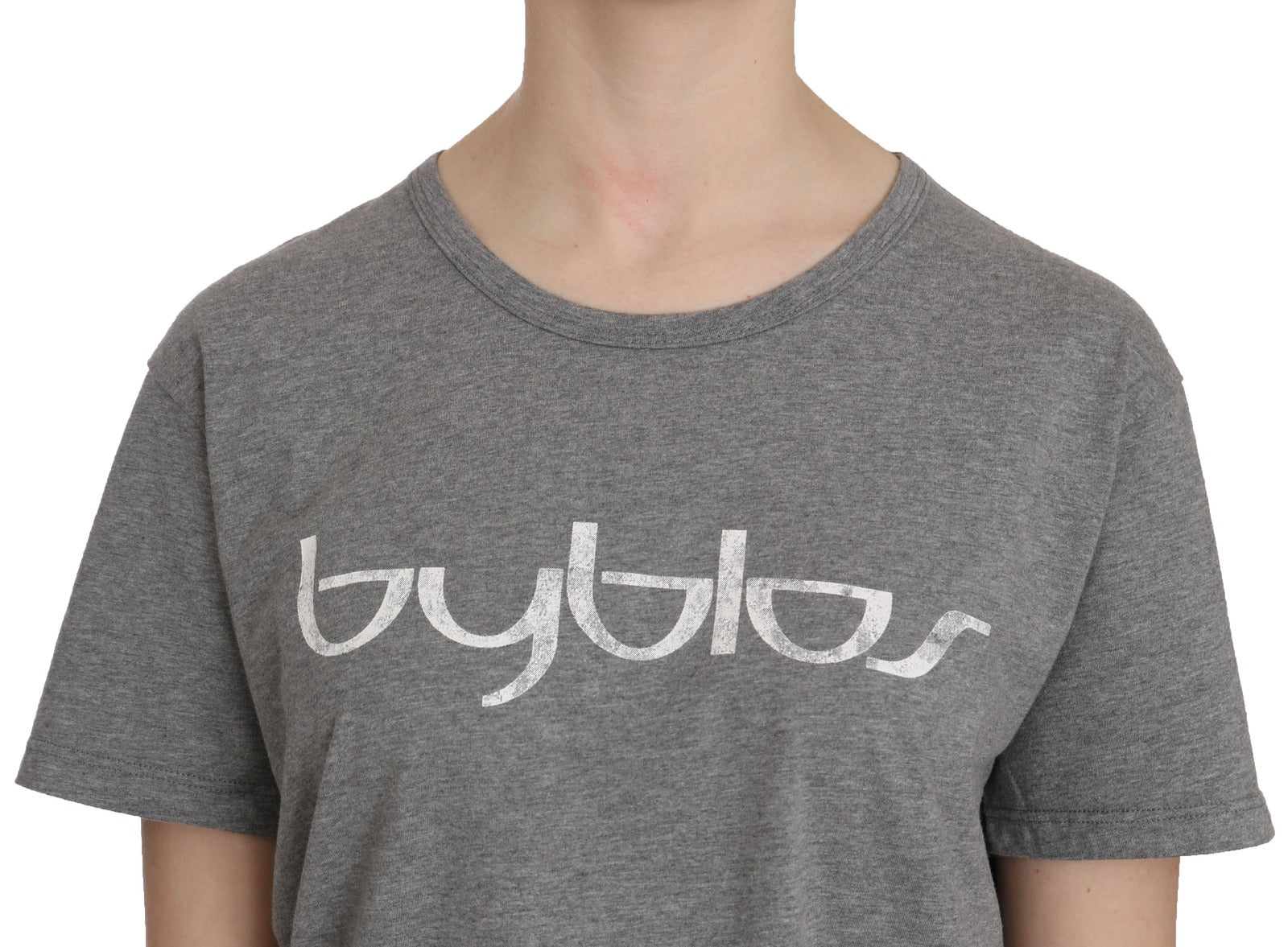 BYBLOS Coton Gris Manches Courtes Col Rond Top T-shirt Blouse