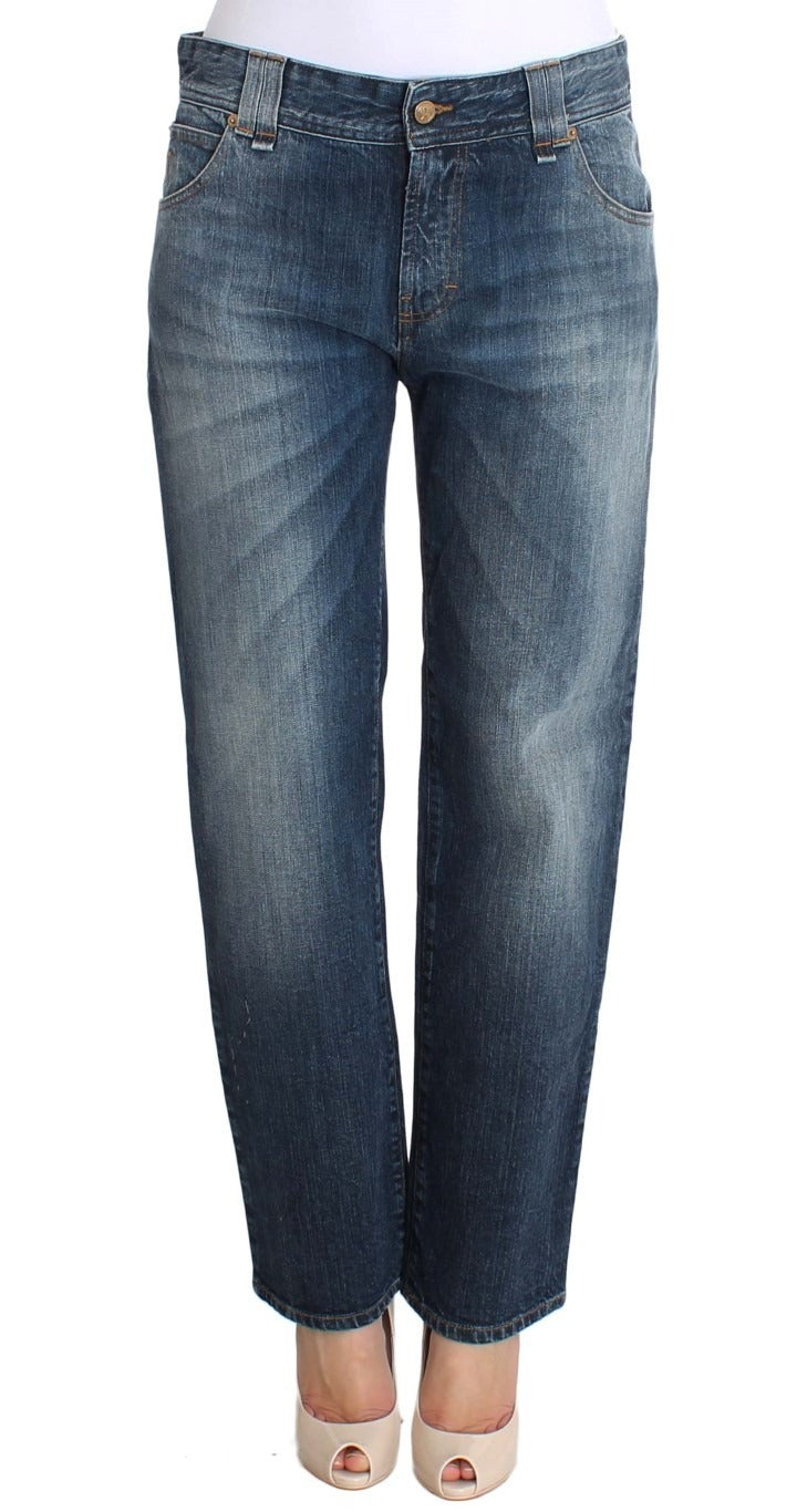 Jean en denim stretch de coton coupe décontractée bleu délavé John Galliano