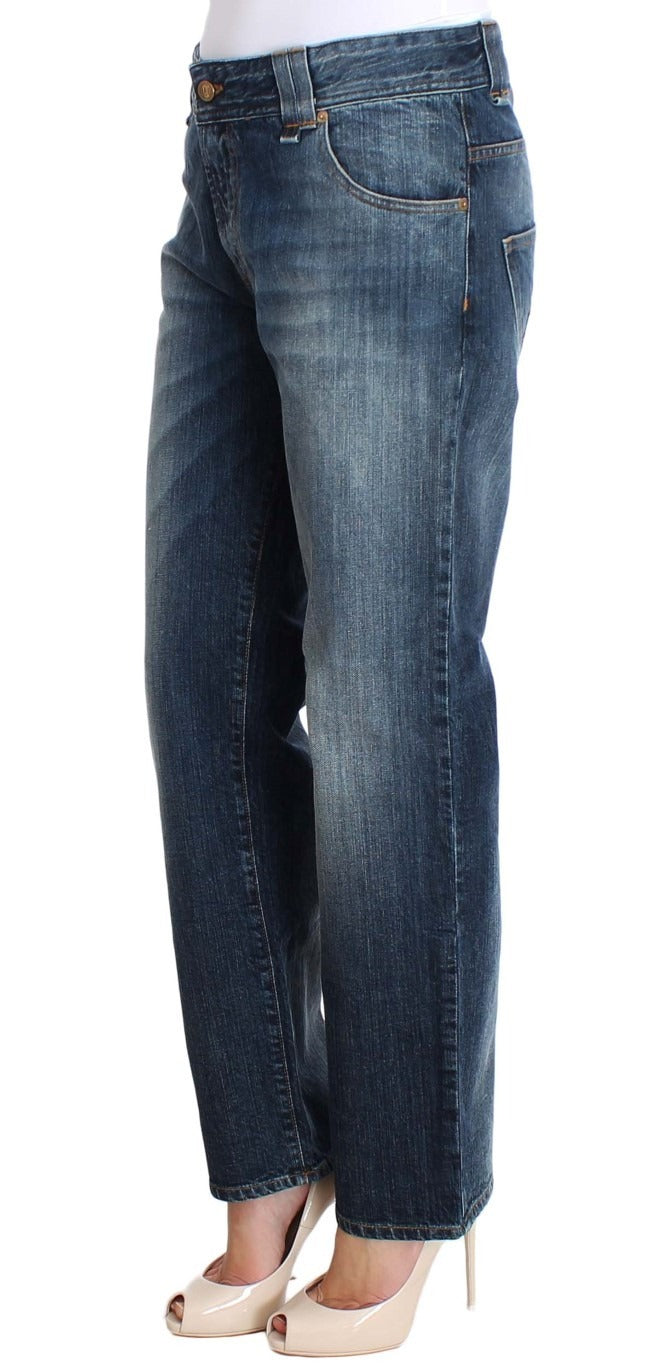 Jean en denim stretch de coton coupe décontractée bleu délavé John Galliano