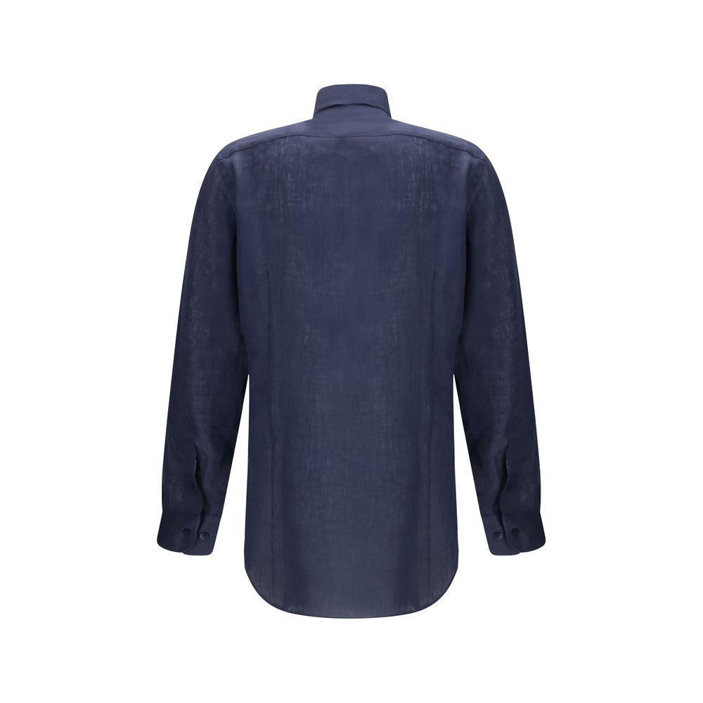 Etro Blue Linen Dress Shirt