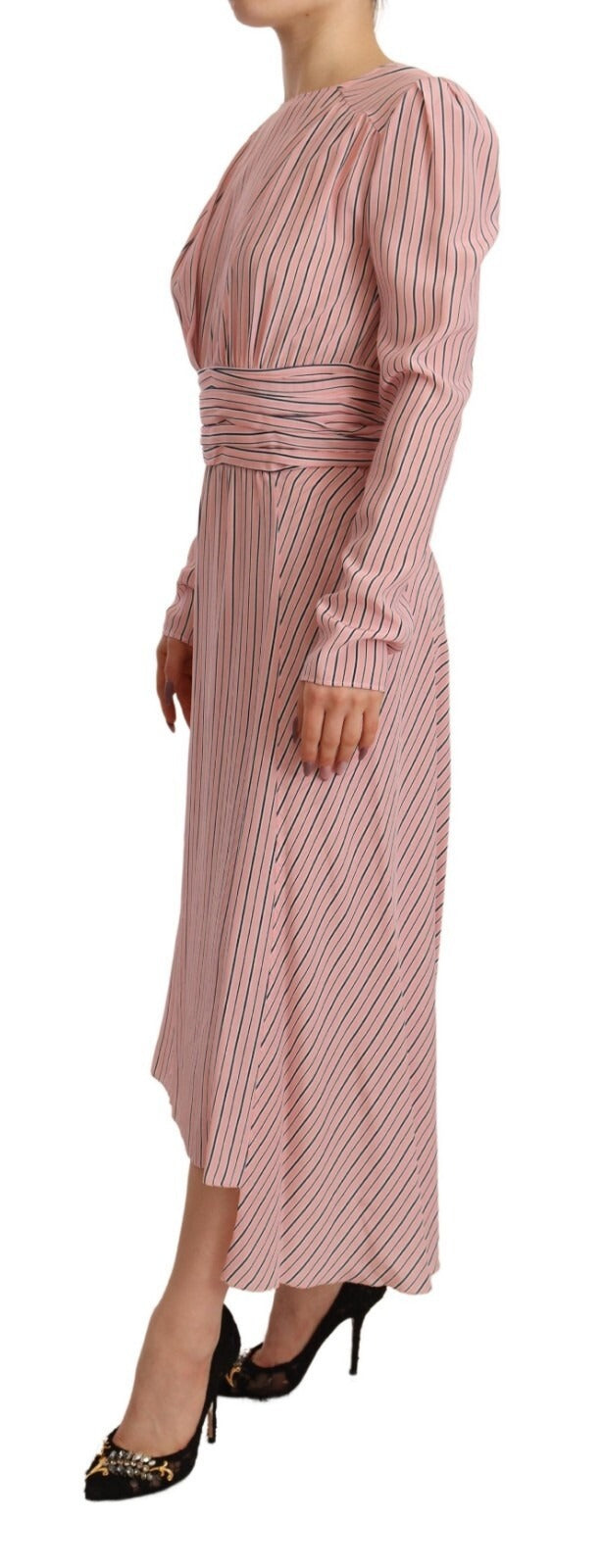 Robe fourreau midi rayée rose à manches longues Ermanno Scervino