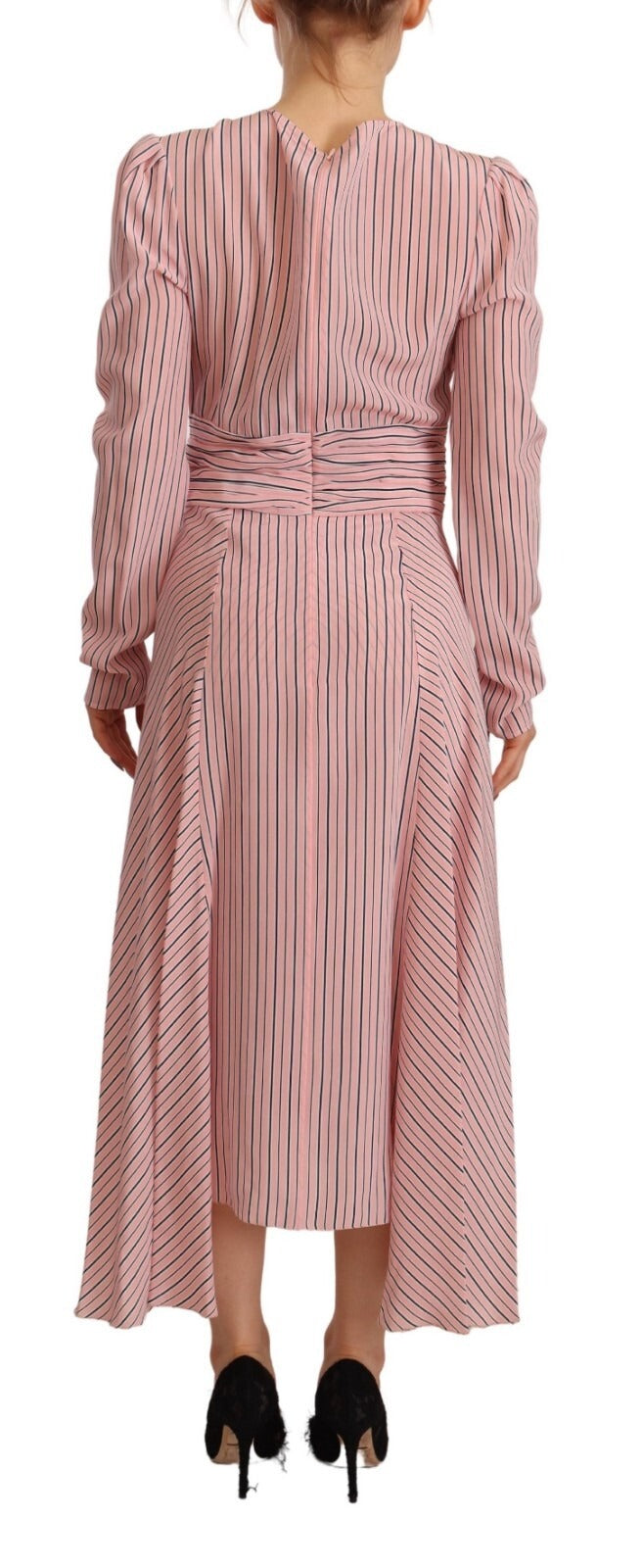 Robe fourreau midi rayée rose à manches longues Ermanno Scervino
