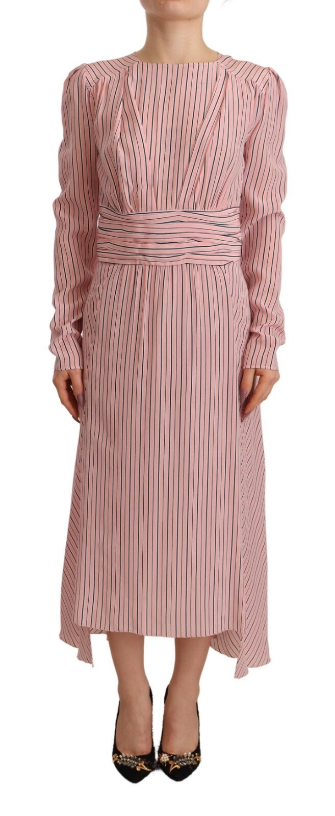 Robe fourreau midi rayée rose à manches longues Ermanno Scervino