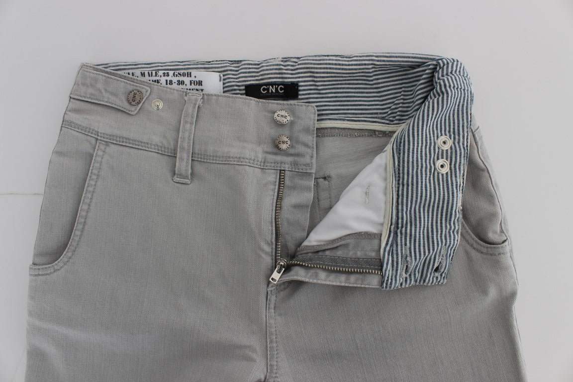 Costume National Pantalon Mélange Coton Gris Jean Super Slim Fit