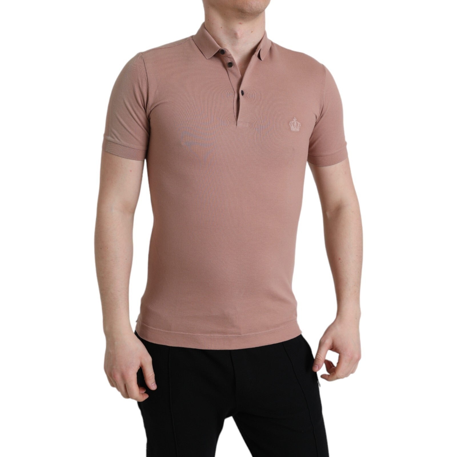 Polo Dolce & Gabbana rose à col et manches courtes pour homme motif Couronne