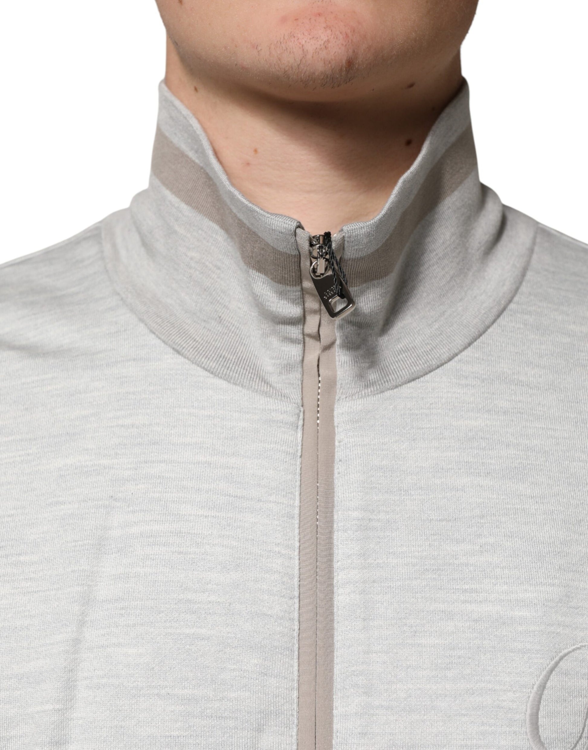 Dolce & Gabbana Light Gray Cotton Zipped Cardigan Sweater
