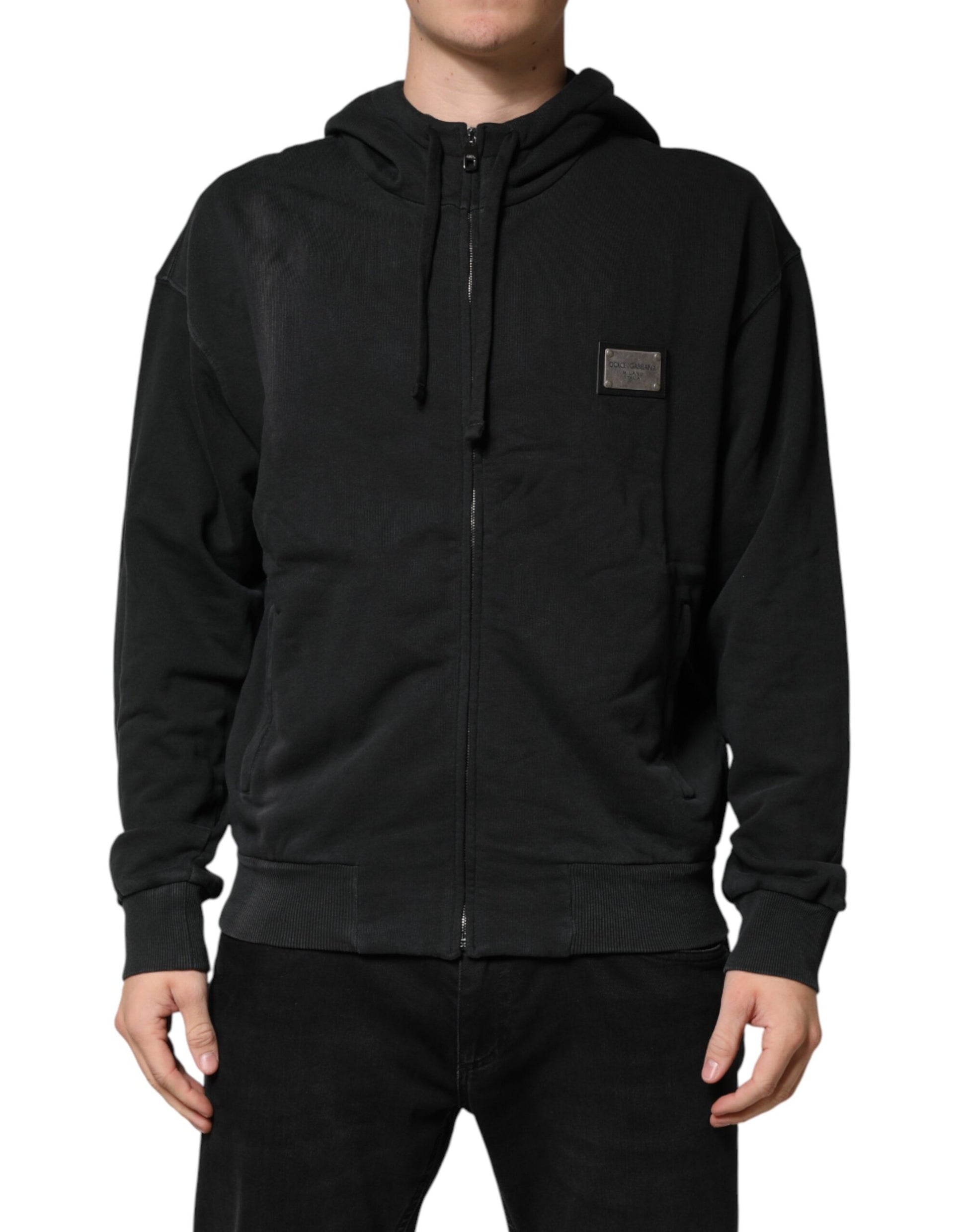 Dolce & Gabbana Sweat-shirt à capuche zippé noir pour homme