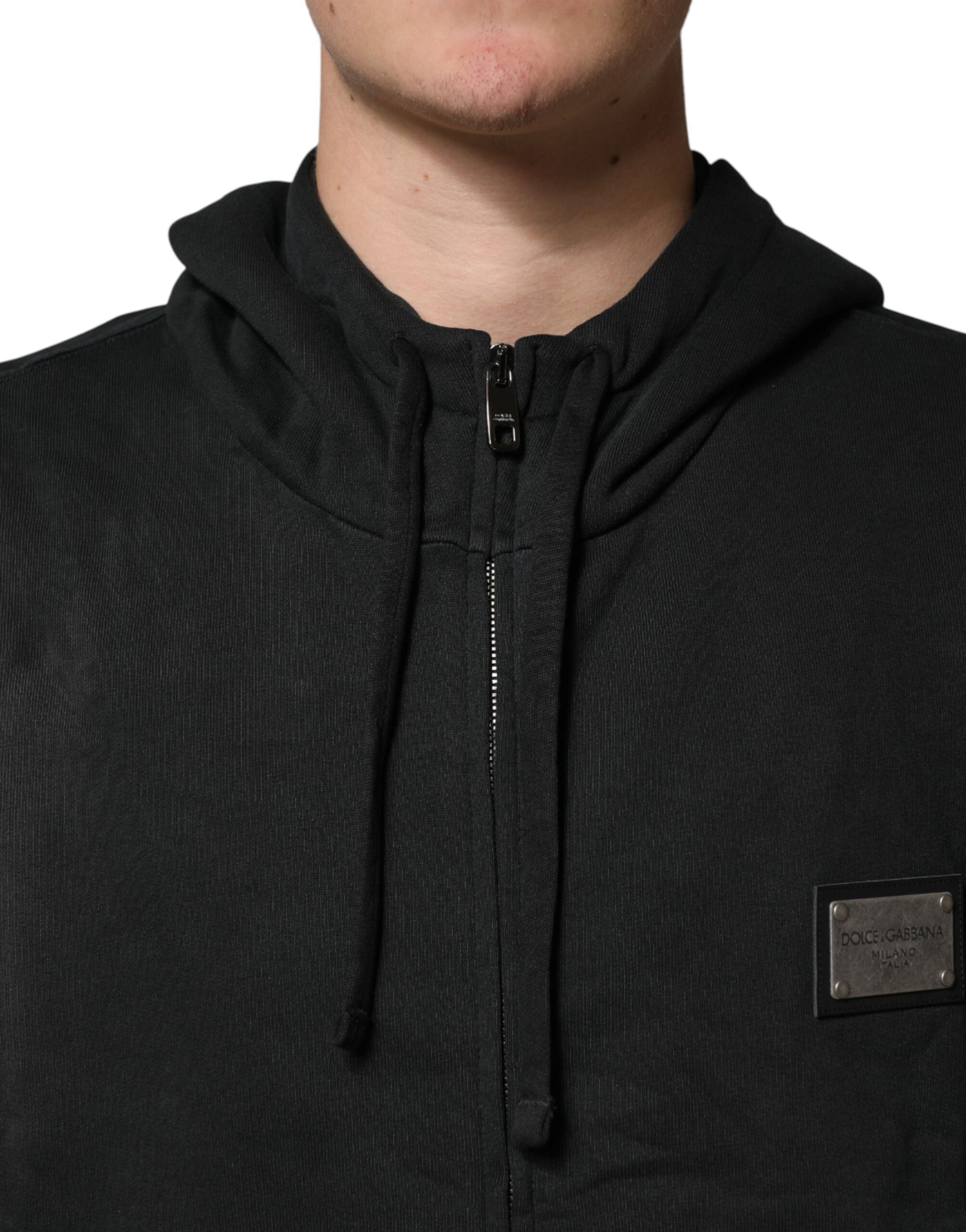 Dolce & Gabbana Sweat-shirt à capuche zippé noir pour homme