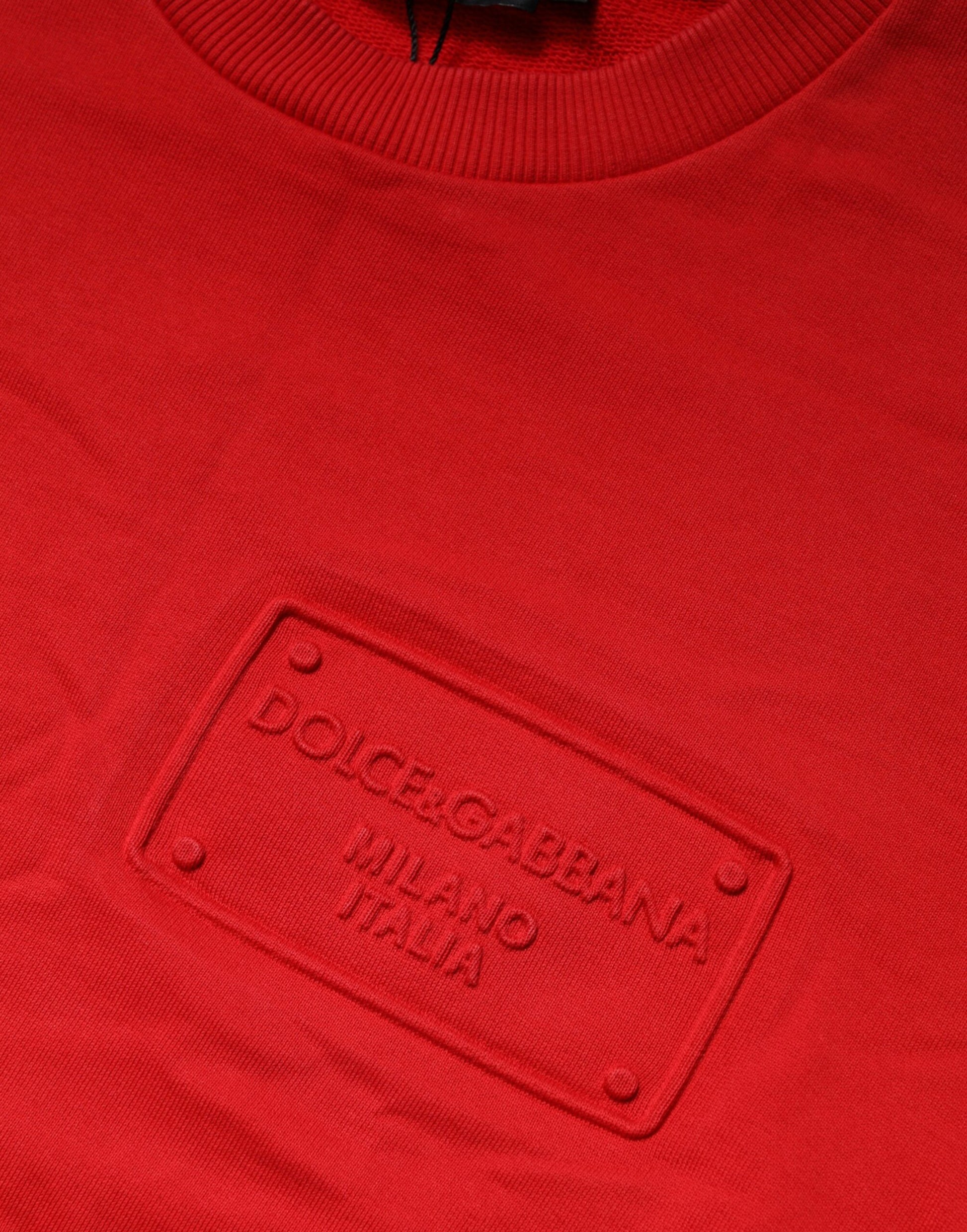 Dolce & Gabbana Red Logo Cotton Crew Neck Sweatshirt Sweater