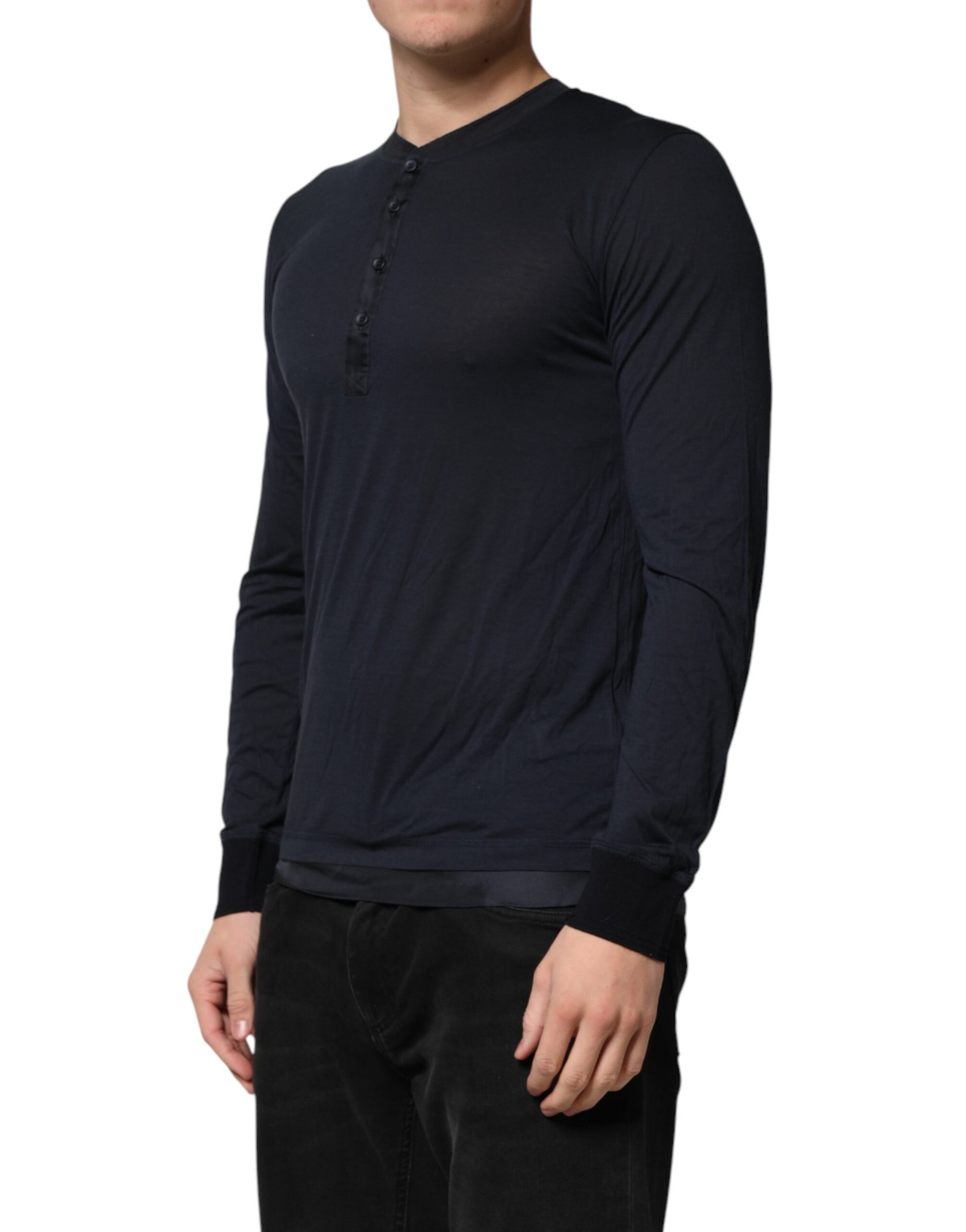 T-shirt Henley Dolce & Gabbana en coton bleu foncé à manches longues