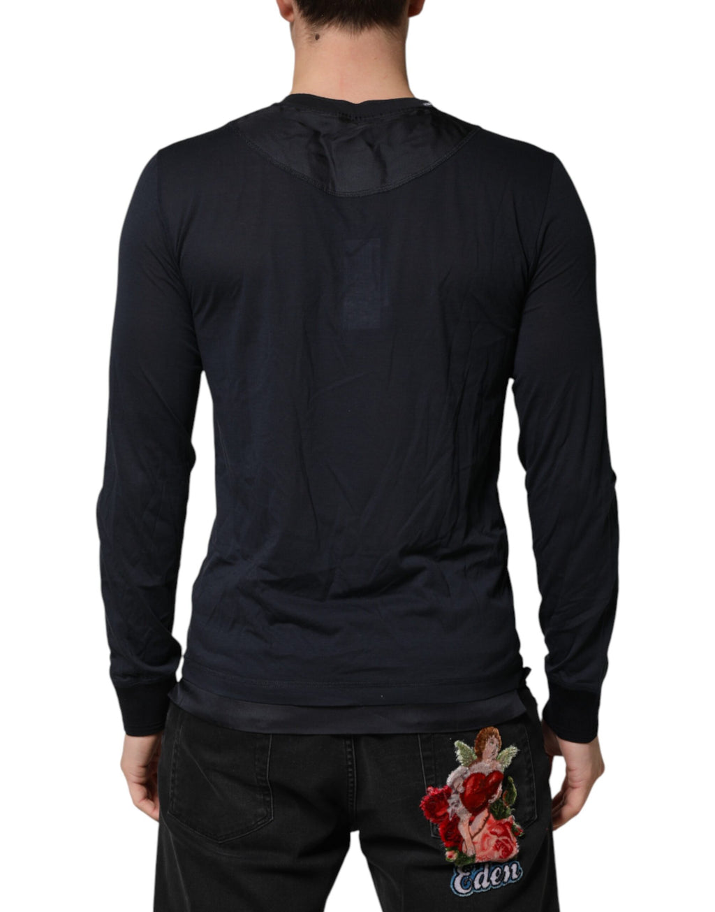 T-shirt Henley Dolce & Gabbana en coton bleu foncé à manches longues