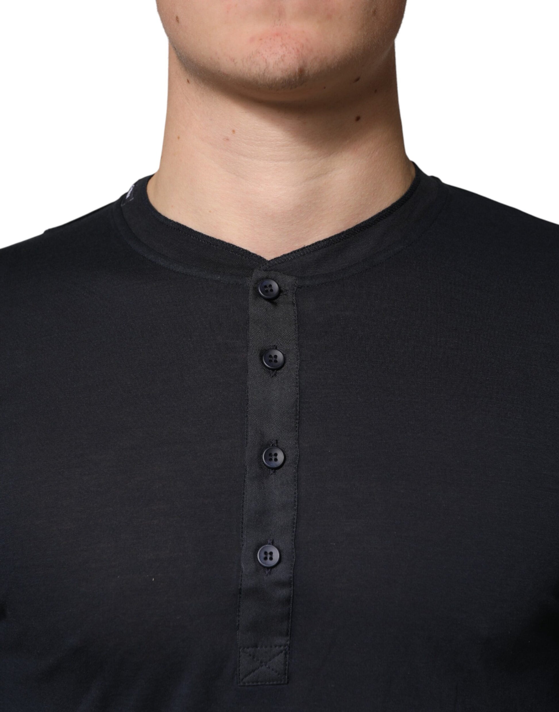 T-shirt Henley Dolce & Gabbana en coton bleu foncé à manches longues